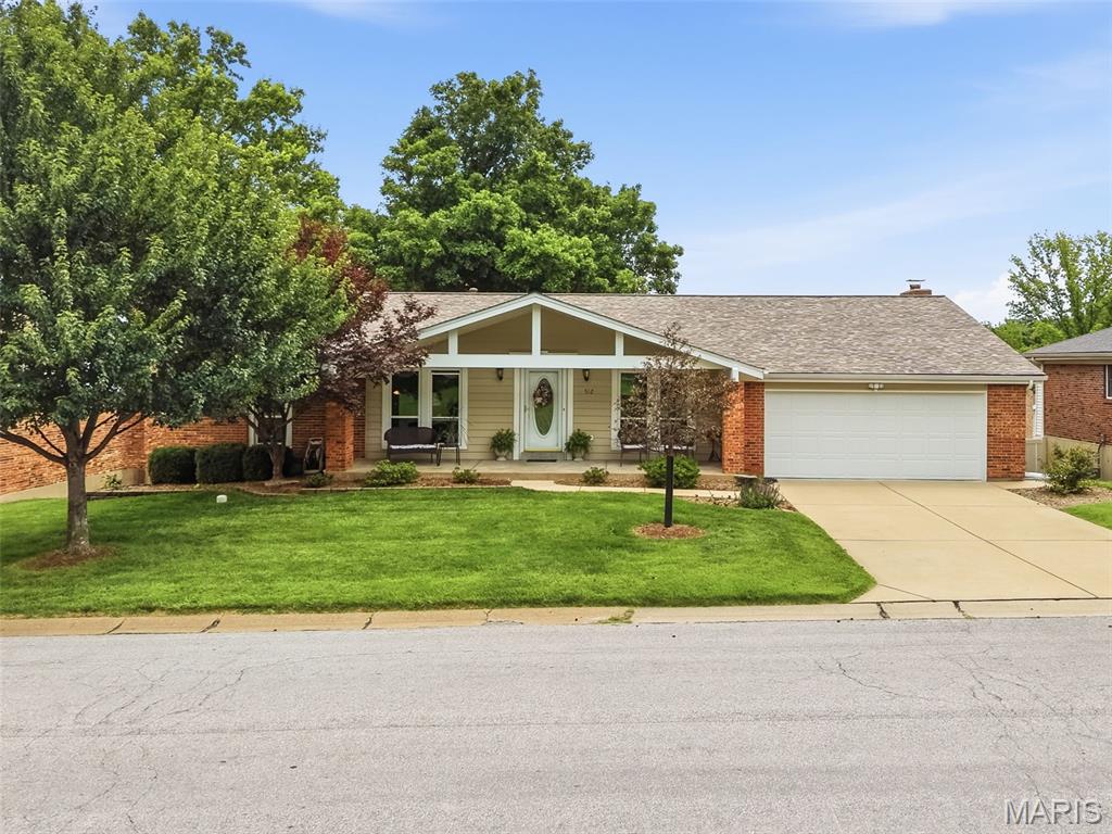 Check out this beautiful ranch style home in Creve Coeur offering 4 bedrooms, 3 full baths, and a finished walkout lower level. A massive  covered front porch welcomes you inside to a classic formal living and dining room with fresh new carpeting and paint! Enjoy the expansive family room with a brick gas fireplace, opening to a maintenance-free deck overlooking the yard backing to common ground. The bright kitchen features custom cabinetry, a pantry, and a sunny breakfast nook. The primary suite offers a walk-in closet, plus a private full bath with adult-height vanity and tile-surround shower. Two additional bedrooms and a full bath complete the main level.  The finished walk-out lower level provides even more flexible space, including a huge rec-room, an office area, 4th Bedroom, and a Full Bath.  Enjoy Creve Coeur amenities, popular Parkway Schools, and a fantastic location just minutes from retail, dining, and highways.