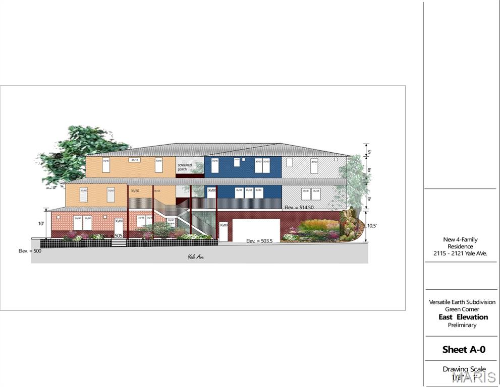 Final phase of the Versatile Earth Subdivision in Maplewood, MO – fully approved for four unique units designed for energy efficiency, functional layouts, and minimal long-term maintenance. The project includes:
• 2115 Yale Ave: 3BR/2.5BA, loft, rooftop deck, upper covered parking plus garage & storage.
• 2117 Yale Ave: 3BR/2.5BA, open layout, loft, rooftop deck, upper covered parking plus garage & storage.
• 2119 Yale Ave: 4BR/3.5BA, screened porch entry, upper balcony, two covered parking spaces.
• 2121 Yale: 1st floor versatile space approved for commercial or residential use, including cafe/retail option or 2BR/2BA residential conversion, with three covered parking spaces.
Design emphasizes natural light, sound control, functional space planning, and low exterior maintenance. All units feature individual outdoor living areas, front/back access, and shared garage for trash collection and additional storage. 
Prior phases of this subdivision have demonstrated strong demand and long-term tenancy, including a duplex built in 2019 with zero building maintenance issues and stable occupancy. Excavation costs can be reduced with access to free soil disposal at a nearby commercial property.
This is a shovel-ready opportunity for a developer or investor to partner and complete the subdivision’s largest and final phase. Zoned PUD. MSD and Design & Review approved.
