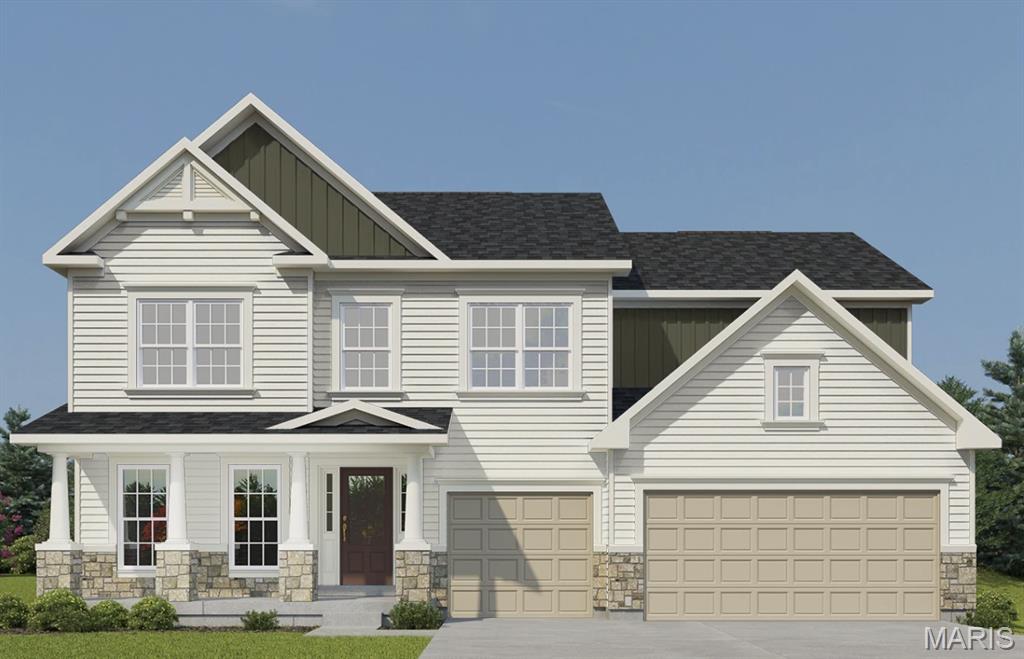 Consort Homes - Windsor is a 2-story home offering approximately 3,215 sq ft of above-grade living space. The main level features an open floor plan with luxury vinyl plank flooring throughout. The family room includes an electric fireplace and connects to the kitchen and breakfast room. The kitchen is equipped with quartz countertops, a large center island, custom two-tone 42" cabinetry with crown molding, hardware, soft-close dovetail drawers, full-extension glides, stainless steel gas appliances, refrigerator cabinet, pendant lighting, and a walk-in pantry. A separate dining room, living room, laundry room, and half bath are also located on the main level. The upper level includes a Primary bedroom with walk-in closet and full bath featuring a double vanity with rectangular wave bowls and a cultured marble shower. Three additional bedrooms, a bonus room, and multiple full baths complete the upper level. Bedrooms include bracing for future ceiling fans. The full unfinished basement includes egress window, sump pump, 8-ft pour, and rough-in for a future bathroom.