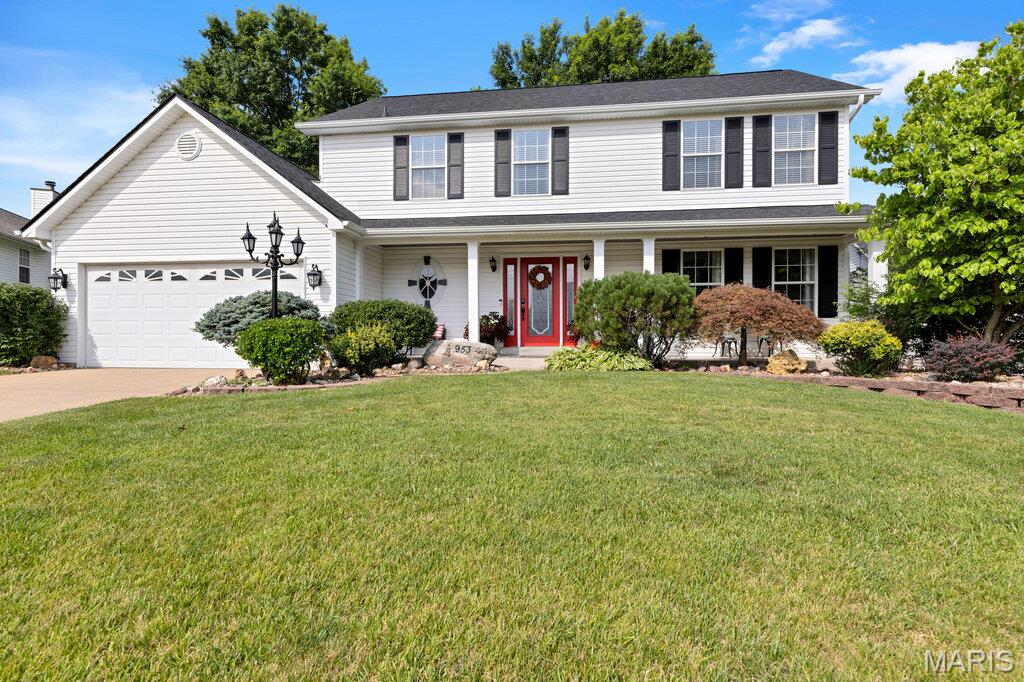 Welcome to the kind of home that just feels right from the moment you pull up. Tucked away on a quiet cul-de-sac in the highly desirable Somerset Hills community, this beautifully maintained 4-bedroom, 2.5-bath home combines comfortable living, thoughtful updates, and plenty of space to spread out and enjoy.  Picture yourself sipping coffee on the charming covered front porch as the sun rises, then relaxing in the afternoon shade after a busy day. Step inside and you'll immediately notice how meticulously cared for this home has been.

The kitchen is the heart of the home, featuring quartz countertops, under-cabinet lighting, a center island with breakfast bar, a gas range for quick meal prep, and wiring already in place for a future electric range. The open layout flows effortlessly into the breakfast room and living room, creating the perfect gathering space for everything from casual weeknight dinners to holiday celebrations.  Out back, you'll find a backyard that's ready to steal the show. The spacious 21x15 covered patio with ceiling fan overlooks a flat, fenced yard filled with mature trees, beautiful landscaping, raised garden beds, and an irrigation system. Whether you're hosting a summer barbecue, gardening, or simply unwinding with a good book, this outdoor retreat is sure to become your favorite spot.  Dog lovers will appreciate the custom doggy door leading from kitchen to backyard!!

Inside, the inviting living room offers a cozy gas fireplace, built-in shelving, ceiling fan, and a large bay window that fills the space with natural light. A formal dining room is ready for holiday meals and special occasions, while an additional family room provides endless possibilities as a home office, playroom, music room, or quiet reading space.  Upstairs, you'll find four generously sized bedrooms, including a spacious primary suite designed for relaxation. The private retreat features luxury vinyl plank flooring, a large walk-in closet, and an ensuite bath complete with dual sinks, a makeup vanity, separate shower, and a soaking tub perfect for ending the day on a peaceful note.

The partially finished basement adds even more flexibility with a TV room, large recreation area, and plenty of space for game nights, workouts, hobbies, or a future pool table. Need storage? You'll love the huge 40' x 13' storage area with built-ins and room for a workshop.  Additional updates include new roof 2024, AC (2016), water heater (2017), and the convenience of main-floor laundry.  Beautifully maintained, thoughtfully updated, loaded with indoor and outdoor living space, and located in one of St. Charles County's most loved neighborhoods with sought-after Francis Howell Schools, this is more than just a house...it's the place you'll love coming home to every day. 

"Don't Sleep on Your Dream Home, Sleep in It!"