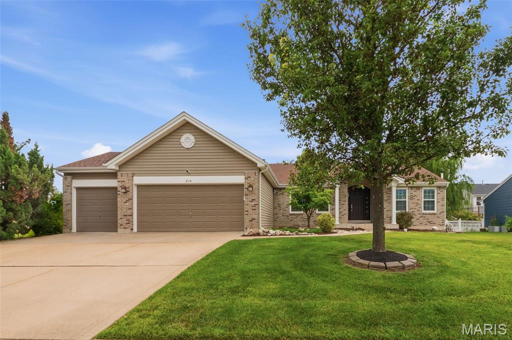 Open concept Ranch home available on a Desirable corner lot in the sought after Fountains at Bear Creek subdivision!! Come check out this sprawling ranch that features spacious great room w/ vaulted ceilings (freshly painted and newer carpet) and vented gas log fireplace and separate dining room for entertaining family and friends. Clean & Stylish white kitchen cabinets and granite tops grace this space. Kitchen also has Stainless steel appliances w/ pantry and breakfast bar for additional seating. Convenient breakfast room leads outside to the 32 x 16 deck expanding your entertaining space and has a pergola for covered seating. Split bedroom floorplan boasts a large primary bedroom w/ en suite bath w/ separate soaking tub and shower. 12x8 Walk-in closet too!!  Main floor laundry room off kitchen.  On the other side of the floorplan are Two additional bedrooms & hall bath that complete the main floor. Open staircase leads to partially finished basement w/ huge theater room (projector system can stay) which will be the highlight for movie nights!  Finished space continues into the recreation room and additional den room/hobby area that offer more room to spread out. Storage is no problem with the unfinished side of the basement w/ a bathroom rough-in. Sump pump & pit in L/L. Updates include: Roof, gutters, downspouts, freshly painted, carpeting, and more! All this and Curb appeal and tasteful landscaping make this a must see.  Don't miss this beautifully maintained home in a prime location!