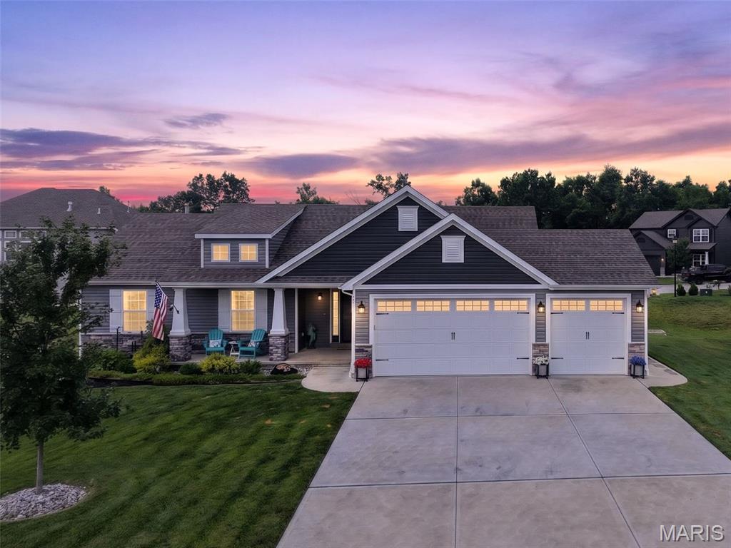 Welcome home to this gorgeous, just 4 years young, meticulously maintained 3-bed, 2-bath home nestled on a quiet cul-de-sac in the highly desirable Austin Oaks subdivision. From the moment you arrive, you'll appreciate the exceptional curb appeal, highlighted by beautiful landscaping, a welcoming front porch, and insulated 3-car garage complete with a service door, designed for both convenience and functionality. Step inside to discover an inviting open floor plan filled with natural light, soaring vaulted ceilings, spacious living areas, and an elegant open spindle staircase that creates a stunning architectural focal point. The beautiful kitchen is the heart of the home, featuring custom 42-inch cabinetry, stainless steel appliances, an elegant tile backsplash, and abundant workspace—perfect for preparing meals or entertaining family and friends. The spacious primary suite offers a peaceful retreat with a generous walk-in closet and a luxurious ensuite bath complete with a relaxing soaking tub, separate shower, and ample space to unwind. Two additional nice-sized bedrooms provide flexibility for family, guests, or a home office. Step outside to your own private outdoor oasis where the extended grilling patio overlooks the beautiful yard, creating the perfect setting for summer BBQs, morning coffee, or quiet evenings under the stars. Additional premium features include an irrigation system, a whole-house filtration system, and the pride of ownership that shines throughout every inch of this exceptional home. This is the one you've been waiting for—a move-in-ready home that perfectly blends comfort, quality, and timeless style. Don't miss your opportunity to make this Austin Oaks gem yours! It's time you LOVE WHERE YOU LIVE!