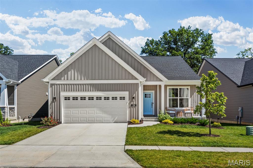 Immaculate home with an open floor plan and desirable styling throughout! Welcoming covered front porch leads you into an entry foyer and be sure to notice the luxury vinyl flooring throughout. Just to your right of the foyer you will appreciate the large home office/den with built-in bookcases. The living room boasts tons of natural light from the surrounding windows and high ceilings. The gas fireplace is a great addition creating the perfect cozy setting. Dining area connects the living room and kitchen. Kitchen features beautiful custom white cabinets offering tons of storage, quartz countertops, stainless steel appliances, large butler’s pantry and an oversize island with breakfast bar. The master bedroom suite is spacious with a private master bathroom offering a double sink vanity, oversized shower and huge walk-in closet. There are two additional nicely sized bedrooms and another full bathroom with a large vanity and tub/shower combo. A spacious main floor laundry/mud room adds convivence to everyday tasks. The basement is unfinished and waiting for your personal touches offering tons of space for a family/recreational area, workout room or additional sleeping rooms. The possibilities are endless with this much open space. The 2-car attached garage is a great addition to provide protected coverage for your vehicles and extra storage space. New steps, railing and backyard patio added that is perfect for relaxing on a beautiful day or entertaining guests.  Windows have a 10 year warranty!! Do not miss out on this gorgeous home – make your appointment today!