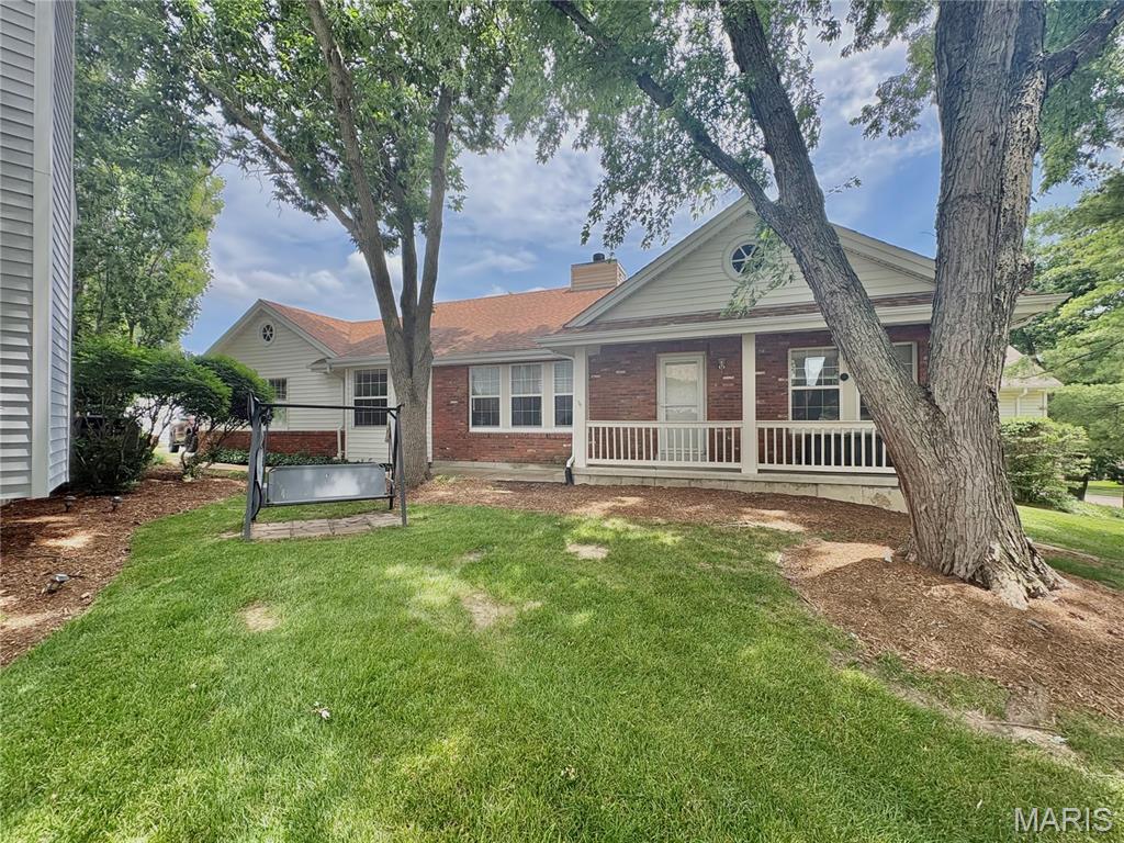 Single family home with all of the maintenance free benefits of a villa community. Main floor features open vaulted spaces. Large living room/dining area combo with gas fireplace, and tons of natural light. Kitchen with oak cabinets, stainless microwave and range/cooktop, luxury vinyl plank, ceiling fan and walk out to patio. Primary bedroom also vaulted with two closets (one walk-in) and attached full primary bathroom. Main floor also includes an additional bedroom, office/den and full hallway bath along with a convenient laundry area with electric or gas dryer option. The finished lower level boasts large recreation room with an additional full kitchen along with another full bath and bedroom. LL also has plenty of storage. Large two car heated garage. Home is less than one minute walk to association pool, tennis court and gazebo. HOA fees include yard and landscaping work as well as exterior maintenance. Parkway Schools. Convenient centralized location in tranquil enclave of Windsor Park but with easy access to shopping, restaurants, entertainment, airport, medical access and Creve Coeur Lake & Park.