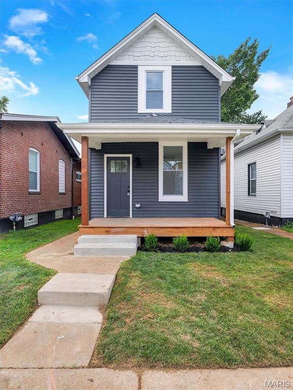 Completely renovated and move-in ready! This beautifully updated 2-bedroom, 1.5-bath home has been remodeled from top to bottom with quality finishes throughout. Enjoy peace of mind with a brand-new roof, siding, soffit, fascia, gutters, windows, HVAC system with all new ductwork, updated plumbing, electrical, and a new water heater.The stunning kitchen features quartz countertops, a stylish tile backsplash, brand-new stainless steel appliances, and modern cabinetry. Both bathrooms have been fully renovated with contemporary finishes. Additional updates include new flooring throughout, fresh interior paint, new doors, trim and baseboards, updated lighting fixtures, and a rebuilt front porch/deck, creating exceptional curb appeal.This turnkey home offers the perfect blend of modern style and major mechanical updates, making it an excellent opportunity for homeowners seeking low-maintenance living. Conveniently located in South St. Louis, close to parks, shopping, restaurants, and major highways. Schedule your showing today!
