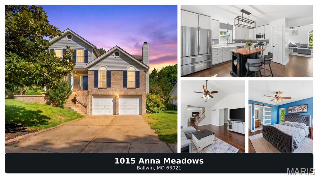 Some homes make you work to see the value. This one does not. 1015 Anna Meadows is a 3 bed, 2.5 bath home tucked on a cul-de-sac in Ballwin, with updated style, practical function, and the kind of features buyers actually care about. Inside, you get engineered hardwood flooring, clean white trim, a bright layout, and a kitchen that checks the right boxes with white cabinetry, stainless steel appliances, farmhouse-style sink, gas cooking, updated lighting, and a center island built for real life. The vaulted living area adds volume and natural light, while the primary suite brings personality with bold blue accent walls, generous windows, and a barn-door entry to the bath area. Bonus: complete replacement of heating and cooling systems approximately 3 years ago. Add in mature landscaping, strong curb appeal, a two-car garage, and the cul-de-sac setting, and the math gets pretty simple. Call your full-time agent to see this one. Showings start 6/24.