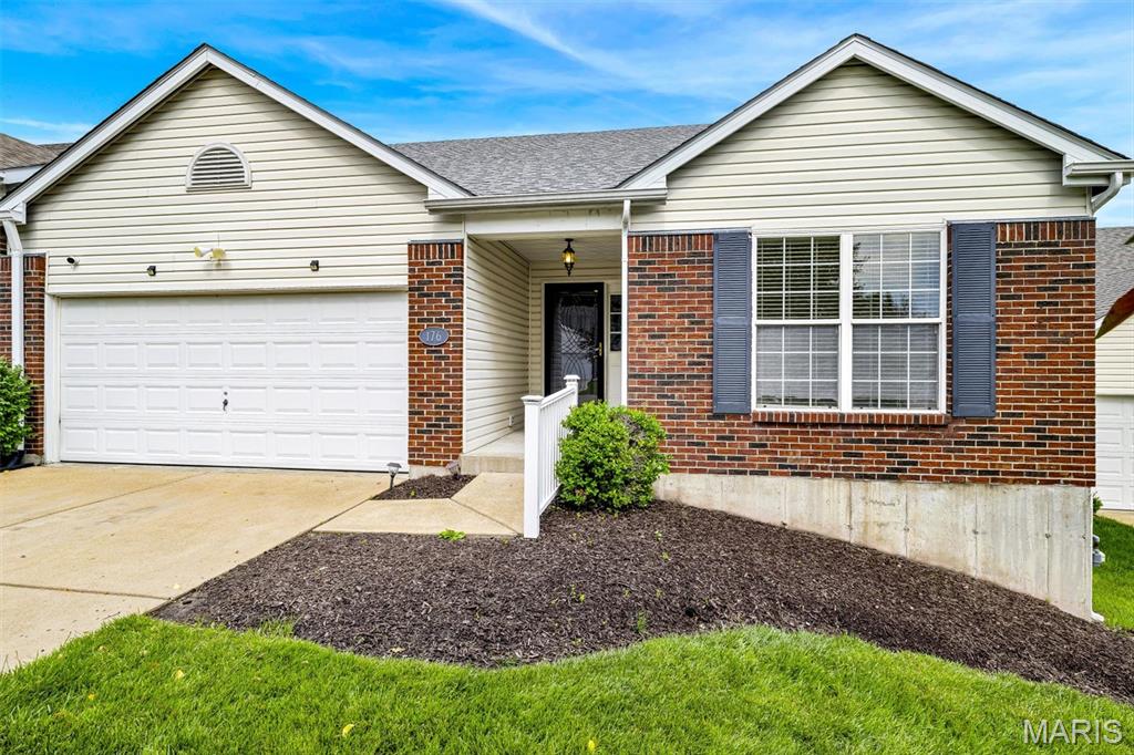 Meet Cary! She’s the villa that delivers everything you need on the main level including primary bedroom and laundry! One owner and well maintained!  From the moment you step through the front door, you'll notice soaring vaulted ceilings, natural light pouring through the windows, gas fireplace, and an open, inviting layout that instantly feels like home. With nearly 3,000 sq ft of finished living space, 3 true bedrooms and 3 full baths on the main level, plus a finished walkout lower level with a 4th sleeping area, Cary offers the flexible floor plan everyone wishes they had. Her spacious Living Room and Dining Room are ready for everything from cozy evenings to holiday gatherings, while the kitchen practically begs for entertaining with its adjoining breakfast room, nearby dining space, and convenient main floor laundry. Step outside onto your private deck and take in peaceful views of the community lake (a premium lot when they built it). Prefer staying indoors? Cary’s fully finished walkout lower level is flooded with natural light and features a large Family Room, full bath, and additional sleeping area perfect for guests, hobbies, work-from-home space, or multigenerational living. The primary suite is a retreat all its own with double sinks, walk-in shower, linen closet, and a walk-in closet. Great curb appeal and one of the most desirable floor plans in the community make Cary stand out from the crowd. Easy access to 367 & 270 plus close proximity to hospitals, urgent care, grocery stores, gas stations, the library, and more means convenience is always part of the package.