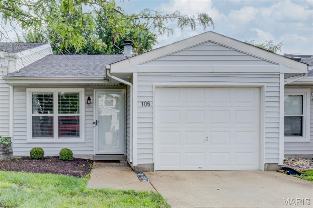 Main-level living at its absolute best! Welcome to this charming, move-in-ready 2 BR / 1 BA attached villa offering the perfect blend of main-story comfort and low-maintenance living in Valley Park’s desirable Highland Village. This 888 sq. ft. floor plan features zero stairs to navigate and maximizes every inch of open-concept living. Relax by the cozy wood-burning fireplace in the bright living and dining combo, or step through the sliding glass doors to your private concrete rear patio, complete with side fencing for added privacy. The kitchen flows effortlessly into the main space and features an adjacent laundry closet for maximum utility. A 1-car attached garage provides seamless parking and extra storage space. Say goodbye to weekend yard work—the low $52/month HOA fee covers landscaping, subdivision snow removal, common grounds, and gives you access to the private community inground pool. Located in the award-winning Valley Park School District with rapid access to Highway 141 and I-44. Ideal for down-sizers, first-time buyers, or anyone seeking a turnkey lifestyle!