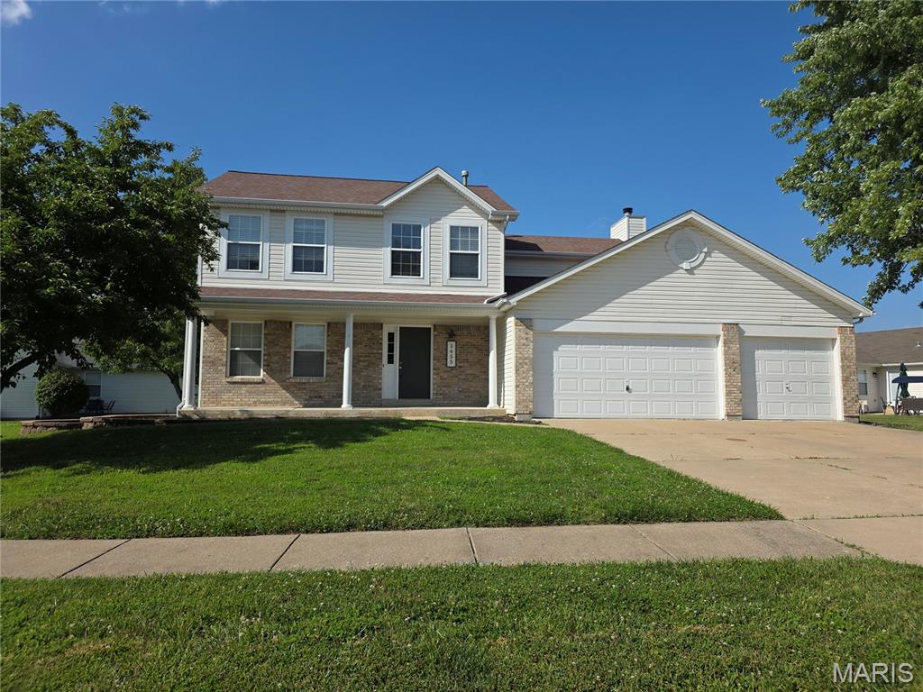 Welcome Home!  This 2 sty home is ready for it's new owner.  It has 4 bedrooms and 2.5 baths, formal dining, a great room with fireplace and bay window.   The kitchen has stainless appliances, tile flooring, granite counters, tile flooring and back splash, upgraded cabinets.  But wait....there's more.  There's a finished basement with a rec room, office/playroom and a 3rd full bath.  A 3 car garage is so convenient and spacious.   You didn't know you needed one until you have one!!  Off the back is a two level deck giving separation for outdoor cooking, dining, and entertaining.  Convenient location to I-70 and Wentzville Schools.  This home ticks all the boxes. Set your appointment today!  Some photos maybe virtually staged