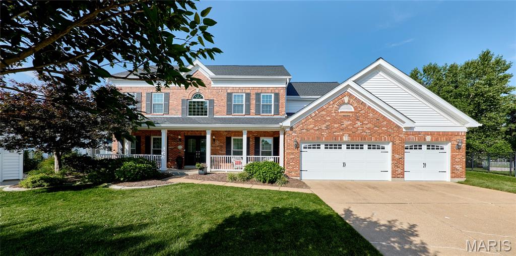 SHOWINGS START MONDAY 7/6! BEAUTIFUL 2STY WITH AN AMAZING OUTDOOR EVENT FEATURING A CUSTOM COVERED PORCH WITH A DEEP VAULT TO TRAY TONGUE AND GROOVE CEDAR CEILING FLANKED BY A FULL MASONRY FIREPLACE EQUIPPED FOR TV, COOK STATION WITH GAS GRILL AND GRANITE TOPS, INVITING HOT SPA (INCLUDED), BASKETBALL COURT AND PLENTY OF LEVEL YARD FOR A POOL! Upgraded double front doors with smoked glass welcome you to this spacious home loaded with extras. Front and rear staircase plan, large kitchen for great entertaining, bar area with wine refrigerator, granite tops, tile backsplash and under cabinet lighting, built-in bookshelves and bay window create a warm family room, wood flooring, vaulted primary suite with large walk-in closet, three additional bedrooms all serviced by a full bath, finished lower level with large rec room, kitchen, half bath, work-out room and office. PERFECT CHESTERFIELD LOCATION WHERE YOU CAN ENJOY MEADOWBROOK CC'S FIREWORKS FROM YOUR OWN DRIVEWAY!