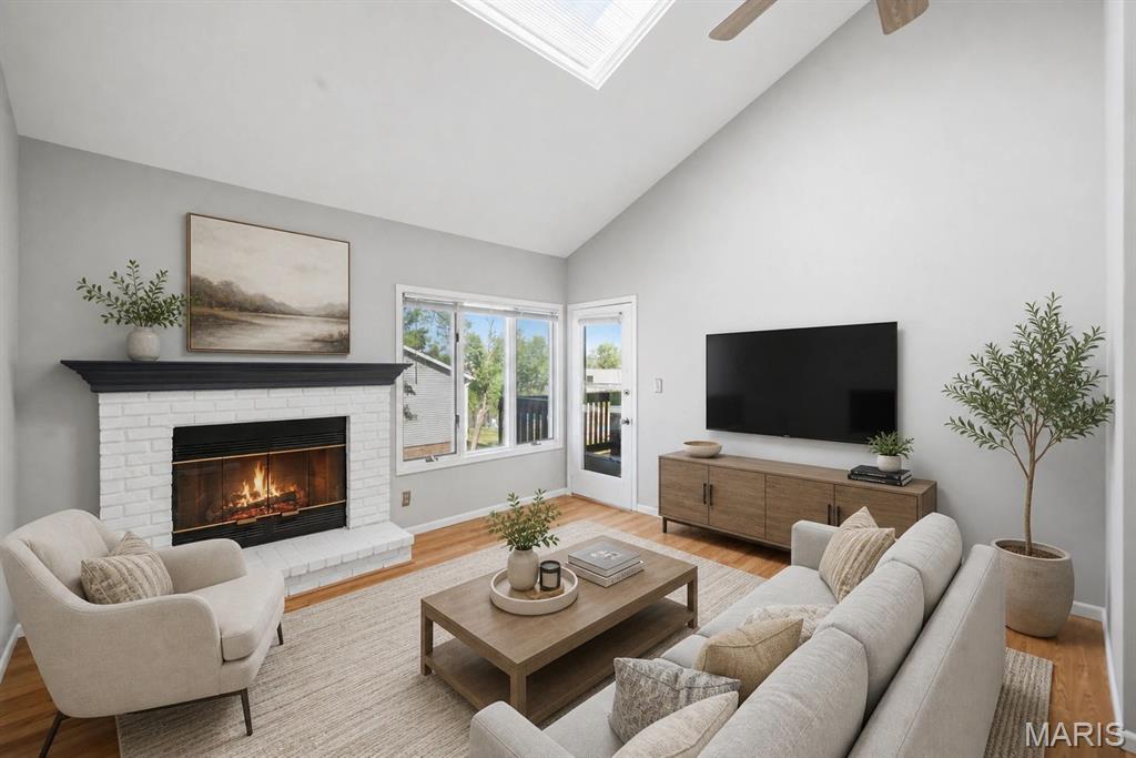Pool views, a private covered deck, and low-maintenance living - this move-in ready, upper-level condo checks all the boxes! Nestled in the desirable Forest Hills community, this well-maintained upper-level 2-bedroom, 1-bath condo offers a bright, open floor plan with vaulted ceilings, a skylight, and an inviting wood-burning fireplace in the great room. Fresh paint throughout, freshly painted kitchen and bathroom cabinets, and brand-new carpet in both bedrooms make this home truly move-in ready. The kitchen opens to a cozy dining area featuring a built-in planning desk that can easily serve as a home office nook or stylish coffee bar. The spacious primary bedroom includes double closets with a custom organizational system and private access to the covered deck with a convenient storage closet. In-unit laundry and a detached garage provide added convenience and valuable extra storage. Ideally located with easy access to Highways 70 and 94, you'll be just minutes from shopping, restaurants, Lindenwood University and Historic St. Charles. Whether you're a first-time buyer, downsizing, or looking for low-maintenance living in a fantastic location, this condo offers comfort, convenience, and exceptional value.