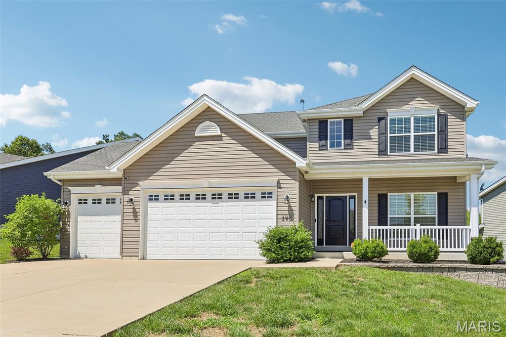 Stylish updates and plenty of space await you in this Fenton, MO home! Located in the desirable Winding Bluffs subdivision, this 5-bedroom, 4-bath home offers almost 3,000 sq ft of living space and has been beautifully updated throughout. The open-concept main level features a spacious living room with large bay window, 9 ft ceilings, crown molding, and natural stone gas fireplace that flows seamlessly into the breakfast area and kitchen. The kitchen showcases all brand-new stainless-steel appliances, quartz counters, and fashionable backsplash while the breakfast area features a bay window and door leading to the beautifully landscaped patio area. A separate dining room offers additional space for entertaining and gatherings. Upstairs, the spacious primary suite includes a walk-in closet and private bath with double sink vanity, soaking tub, and separate shower with glass doors. The entire second floor features all new LVP flooring, along with three additional bedrooms. The finished lower level offers even more living space with a family room, additional bedroom, full bath, and all new LVP flooring. Main-floor laundry adds convenience, and the entire home has been freshly painted with new California Closets added throughout. Outside, enjoy the expanded patio area with gas fire pit, extended yard with new retaining wall, and aluminum fence—perfect for relaxing or entertaining. Located just minutes from Gravois Bluffs and within walking distance to Guffey Elementary, Winding Bluffs amenities include walking trails, dog park, stocked lake, sports field, and pickleball courts! Seller has completed substantial upgrades over the last year and now it's yours to enjoy!