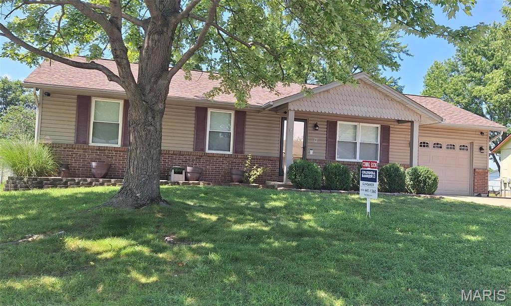 Well kept starter home in the heart of St. Peters. This ranch offers vinyl siding; enclosed soffits; insulated garage door; architectural shingles (5/24); 22" attic insulation R-60 (6/25_; 26 Seer A/C & 98% energy efficient furnace (6/20); home air purifier; steam humidifier with installed water filter; home security system inside & out (6/20); carpet, indoor painting, waterproof luxury vinyl flooring (6/20); wireless communicating thermostat; remote control primary bedroom & living room ceiling fans; dusk to dawn automatic outdoor lights; new dishwasher (1/26) & new microwave (4/26); jetted tub; rec room, sleeping area/office & full bath with shower in lower level; above ground pool with newer liner. All these added features are upgrades not found in many homes, so consider these pluses.