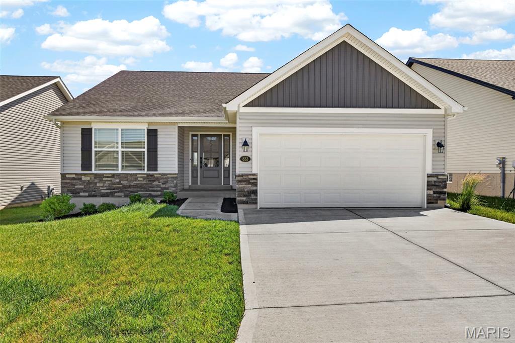 Welcome to 833 Cedarwood Dr- this stunning 3 bed, 2 bath turnkey home is located in the idylic Majestic Lakes subdivision. The open concept living space, soaring vaulted ceilings, and modern finishes make for easy living. The primary suite is outfitted with a luxurious en-suite bathroom and large, walk-in closet. The other two main floor bedrooms are generously sized and offer plenty of closet space. Upgrades are found throughout the home- fresh carpeting and LVP, extra lighting in the kitchen and primary bedroom, and smart switches allowing connection to Alexa to voice operate the home. The unfinished lower level is ripe with opportunity- easily finished to add additional bedroom and living space. There is endless entertainment to be found in the community- clubhouse, pool, and beautiful common areas.