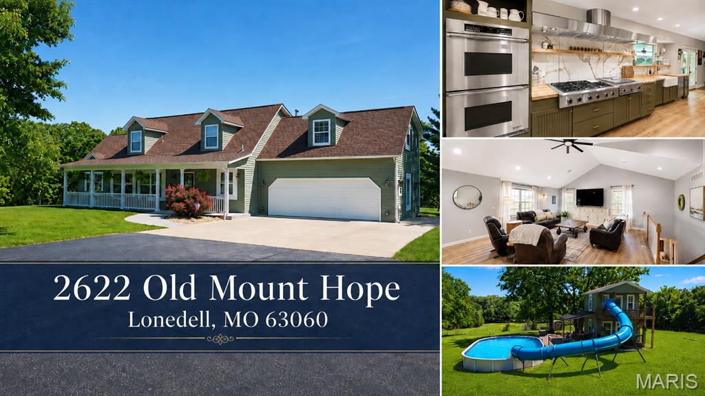 Experience the charm of this completely remodeled modern farmhouse estate nestled on approximately 7 acres across two parcels in the serene surroundings of Lonedell, Missouri; less than an hour from St. Louis! This stunning 4,192 sq. ft. residence features 5 spacious bedrooms and 3.5 luxurious bathrooms, making it perfect for families or those who love to entertain.  As a bonus, many of the furnishings in the home are available and can be included with the home!

Key Features:

Main-Floor Primary Suite: Enjoy convenience and privacy in your own retreat.  
Above-Garage Suite: Ideal for guests or as a private office space.  
Open Floor Plan: Seamlessly connect living spaces for modern living.  
Vaulted Family Room: A bright and airy space perfect for gatherings.  
Hearth Room with Wood-Burning Stove: Cozy up during colder months in this inviting area.  
Chef’s Kitchen: Outfitted with commercial-grade Dacor appliances, a 10 foot range hood, and a beverage fridge, this kitchen is a culinary enthusiast's dream.  

Outdoor Oasis:

Peaceful Private Setting: Surrounded by mature trees and abundant wildlife, creating a tranquil escape.  
Circular Driveway: Provides easy access and ample parking.  
Extended Covered Patio: Perfect for alfresco dining or relaxing evenings.  
Hot Tub and 40ft Pool: Unwind in style, featuring a pool house that is fully HVAC with a bedroom, bathroom, and half kitchen—ideal for entertaining.  
Two-Story Water Slide: Fun for all ages!  
Trex Deck: Low-maintenance outdoor space for sunbathing or gatherings.  
Zip Line: Thrilling fun for kids and adults alike, adding excitement to your outdoor space.  
Chicken Coop: Perfect for those looking to embrace a sustainable lifestyle with fresh eggs right from your backyard.  

Additional Structures:

Attached 2-Car Garage: Convenient access to the home.  
Detached Garage/Workshop: Perfect for hobbies or additional storage.  
4-Bay Pole Barn: Equipped with oversized doors, electric, and climate control to suit all your needs.  

Multi-Generational Living:

This property also includes a separate 3 bed/2 bath updated manufactured home with its own tax ID and utilities—ideal for multi-generational living or as a rental income opportunity.  

Location:
Located an hour from downtown St. Louis, and situated just 12 minutes from I-44 and St. Clair, you’ll enjoy the perfect balance of rural tranquility and convenient access to urban amenities.  
Don’t miss out on this remarkable estate!  
This is more than just a home; it’s a lifestyle waiting for you. Schedule your private showing today!