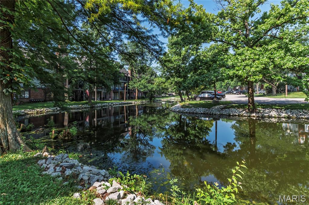 Showings start on 7/22. Welcome to this inviting 2-bedroom, 2-bathroom garden-level condo in the Heritage Garden community of St. Charles, conveniently located near MO-364 and Highway 94 with easy access to shopping, dining, parks, and everyday amenities. Enjoy peaceful pond views from the patio just off the living room—perfect for morning coffee, duck-watching, or unwinding at the end of the day. The primary bedroom also opens to a private screened porch, offering another quiet spot to relax. Inside, the 1,146-square-foot floor plan features an open living and dining area with a gas fireplace (never used by the seller) and a functional kitchen with abundant cabinet and counter space. The spacious primary suite includes a large ensuite bathroom with a soaking tub, separate shower, and three closets—two in the bedroom and one in the bathroom. Additional highlights include a newer HVAC system and water heater, an in-unit washer and dryer that remain with the home, one assigned covered parking space, guest parking, and a private storage unit. Whether you're looking for low-maintenance living, a convenient location, or a home you can personalize over time, this condo is ready for its next owner. The property is being sold as-is, in its current condition, presenting an excellent opportunity for buyers to add their own personal touches over time. All kitchen appliances including refrigerator and washer & dryer to remain. Schedule your showing today!