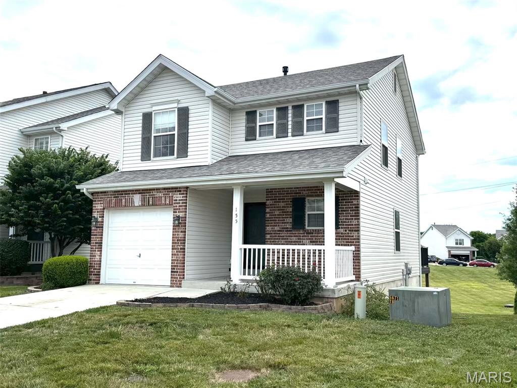 Welcome home to this inviting 1,384 sq ft townhome built in 2009, and perfectly situated in the sought-after Hyland Green community.  Offering low-maintenance living with modern finishes and thoughtful design, this 2-story gem is ideal for first-time buyers, professionals, or anyone seeking convenience and comfort in a vibrant O'Fallon neighborhood.  Step inside to an open and airy main level family room featuring wood floors and a gas fireplace.  The well-appointed kitchen features quartz counters, a large sink, and a bay window in the breakfast room.  A convenient powder room completes the first floor.   Upstairs, the primary bedroom has a tall vaulted ceiling, great closet space and a full bath with a seat in the shower.  The 2nd & 3rd bedrooms are versatile for guests, a home office, or hobbies, paired with another full bathroom.  The walk out lower level is fully roughed-in for a future full bath.  Outside, enjoy brick veneer curb appeal, a new roof, a large composite deck, and a manageable flat lot.  Residents of Hyland Green love the community pool, proximity to parks, shopping, dining, and top-rated Ft. Zumwalt schools.  Schedule your showing today and discover why this property stands out!   Showings begin Sat 7/11.  Open House Sun 7/12, 1-3pm.