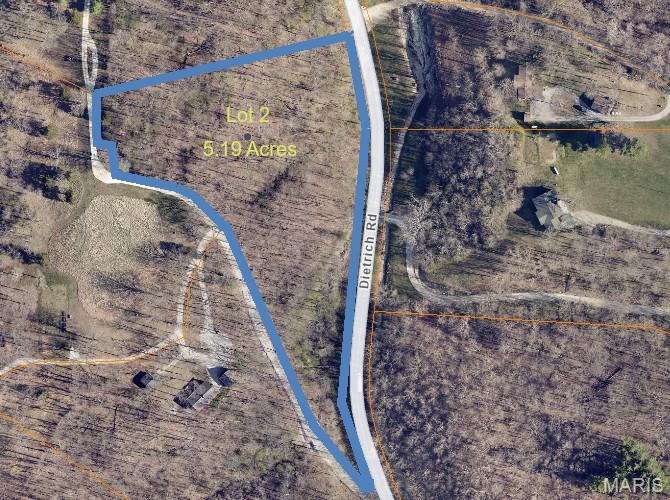 1Lot 2 - 5.19 Acres | Private Estate Setting
One of nine secluded homesites located off Dietrich Road, offering the perfect setting to build your dream home. Bring your own builder or choose from our recommended preferred builders. Lot 2 features 5.19 acres with a walk-out homesite and a partially cleared building area, making it easy to envision your future residence. Showings are by appointment only, as access is via a private road. Community building standards help preserve the quality and character of the development.
Key restrictions include:
Minimum living area: 2,600 SF for ranch homes; 3,000 SF for 1.5-story homes
Minimum roof pitch: 9/12 on front elevations and 7/12 on all other elevations
Minimum 9-foot ceilings and 6-foot-tall windows on front elevations
Front elevations must feature at least 50% brick or stone with decorative shadow board accents
Side-entry garages required
All architectural plans are subject to Trustee review and approval

Building setbacks:
50-foot minimum front and rear setbacks
40-foot minimum side setbacks

Each homesite will require a private well and septic system. Mobile and manufactured homes are prohibited. Additional restrictions include no temporary structures, above-ground pools, livestock, hunting or trapping, and no short-term or long-term rentals. All fencing must be approved by the Trustee.
Roads within the development will be paved. Buyers are encouraged to request and review the full Indenture and Restrictive Covenants prior to submitting an offer.
Located in unincorporated St. Charles County and subject to county building, zoning, permitting, and inspection requirements. Served by highly rated Wentzville Schools.

SHOWINGS BY APPOINTMENT ONLY