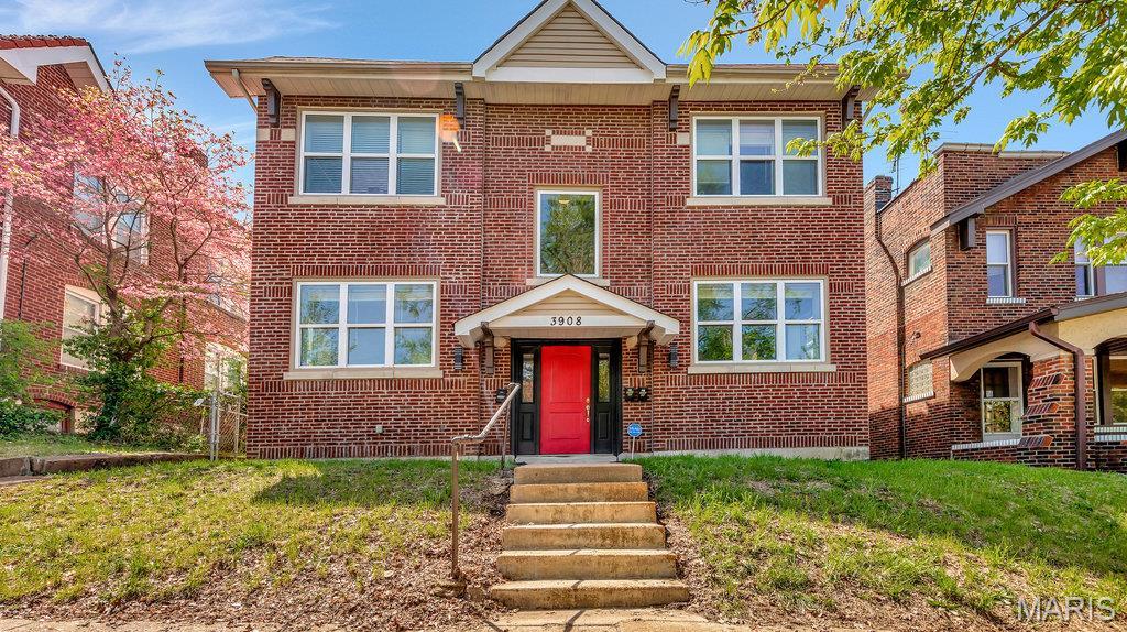 You found it! Three bedroom, two full bath first floor unit with parking pad in Tower Grove South neighborhood. A three-family building. The floor plan is a delight. The living room is spacious with overhead lighting, large vinyl windows with white window treatments, the living room flows into separate dining space. The “heart of the home'' is the kitchen with a breakfast bar, stainless steel appliances, gorgeous silestone countertops, double sink, an abundance of cabinetry, pantry and much more.Three bedrooms:two nice size bedrooms with ample closet space.  The primary bedroom is a suite that boasts a grand closet and french doors opening to a 7X11 little nook/sun parlor. A personal primary bath with all the bells and whistles. In unit laundry with complimentary w/d and broom closet. Updated full hallway guest bath. Pristine hardwood, great ceiling height, natural sunlight, vinyl windows, freshly painted and window treatments. Building with key entry. Application process. Security Deposit $2500. No smoking in unit.Excellent landlord. Will allow a cat ( non-refundable pet deposit $250 and $40.00 extra a month) Wifi included.Tenant pays gas and electric. Make an appointment. NOTE: owner has contracted with Bath Fitters to install a new shower surround, currently scheduled for Monday, 7/27.