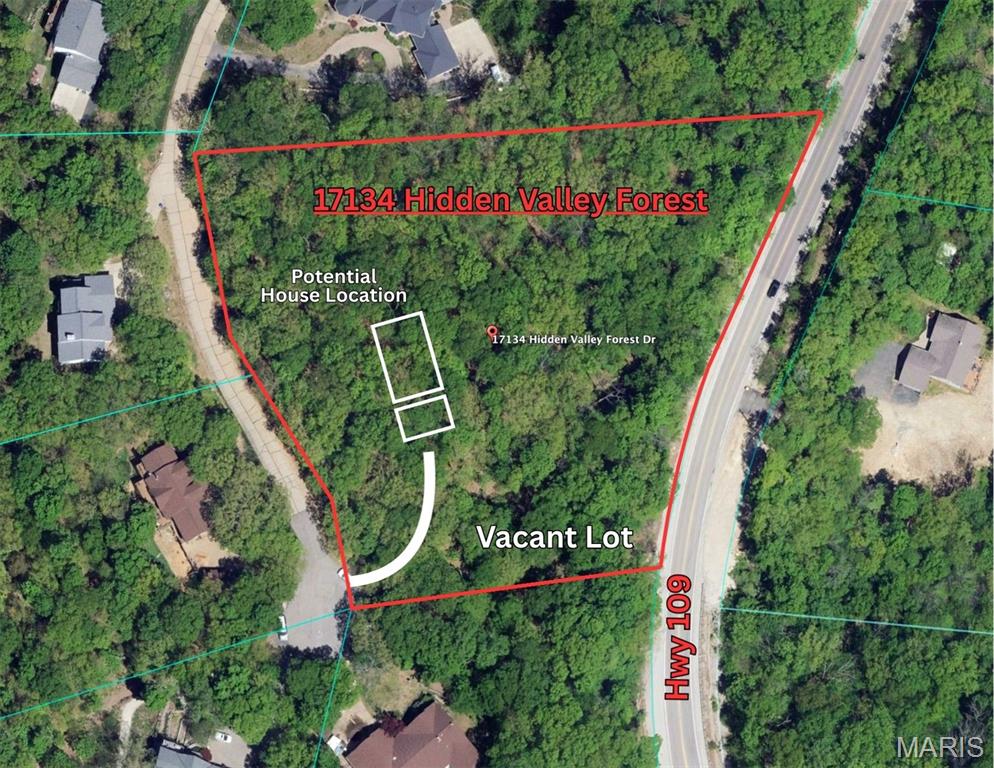 This exceptional 3.1-acre residential building lot offers a rare opportunity to create your private dream home in the highly desirable Hidden Valley Forest subdivision.  This is the last remaining lot in this low-density neighborhood characterized by custom executive homes on expansive wooded estates.  This building site is at the highest point in the subdivision and offers a very gently sloped building site.  No really, the building site is nearly perfectly flat.....it's very rare in this area.  Electricity and Spire Gas is in the subdivision.  The gently rolling terrain is beautifully wooded with mature hardwoods and evergreens, providing abundant privacy, natural beauty, and a serene woodland setting.  The lot features natural drainage and topography well-suited for a variety of home designs, including walk-out lower levels that can take full advantage of the lot shape.  Residents enjoy easy access to the renowned Hidden Valley Ski Resort, just minutes away, offering year-round recreation including winter skiing, snowboarding, and tubing, plus summer activities. The location provides convenient proximity to Six Flags St. Louis, Purina Farms, historic downtown Eureka with its shops and dining, and excellent Rockwood School District schools.  Signage on site, park on culdesac and enjoy an easy walk to the building site.