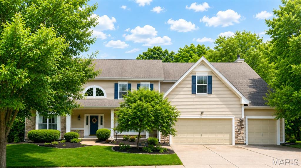 Welcome to this stunning 5-bedroom, 4.5-bath two-story home with a 3 car garage in sought-after Garden Valley Farms! Offering over 4,700 sq ft of living space including the finished walkout lower level. This home combines elegance, comfort, and functionality. The main level features a stately office with custom millwork, formal dining room, spacious family room with gas fireplace, gourmet kitchen with custom cabinetry and granite countertops, breakfast room, and oversized hearth room with another gas fireplace. Upstairs you’ll find a vaulted media room, luxurious primary suite with spa-like bath and a massive walk-in closet, guest suite with private bath, plus two additional bedrooms connected by a Jack & Jill bath. The finished walkout lower level offers high ceilings, a massive rec room, 5th bedroom, and full bath. Enjoy peaceful outdoor living on the deck or patio overlooking a private wooded backyard.