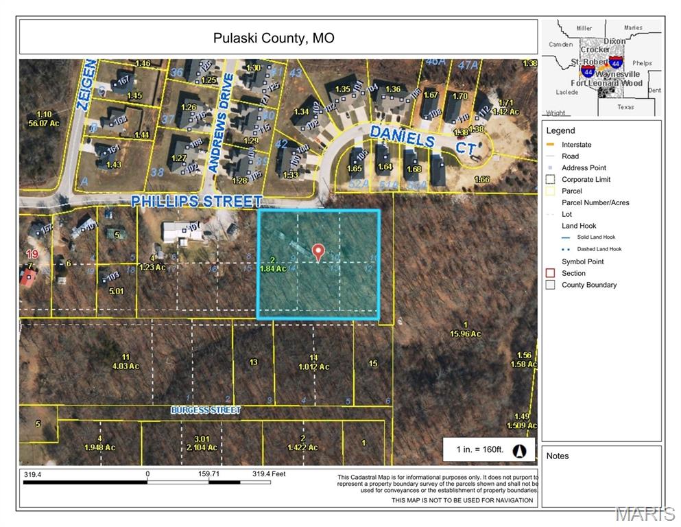 Mostly flat 1.84 acre lot in the city limits of St Robert. No known restrictions...water, electric, and sewer available. Build a house, or a couple houses on the property for an investment. Two old mobile homes on the premesis that have been vacant for many years...no value given to the structures.