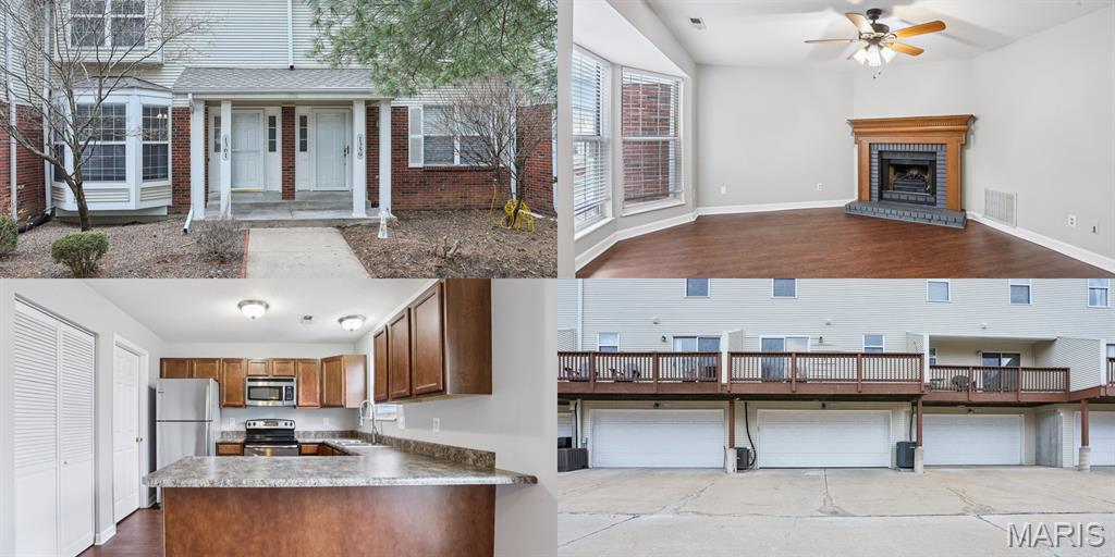 Open House Saturday 11-1pm.  Motivated Seller!  Enjoy low-maintenance living with community amenities including a pool, exterior maintenance, snow removal, and more—all conveniently located near Hwy 94/364, shopping, dining, and Francis Howell schools.
If you’re looking for a condo that’s truly ready to move into—not one that needs “eventual” updates—this is the one to see first.
Step inside to find a freshly updated interior with newer flooring on both levels, an updated kitchen with stainless steel appliances, and a cozy electric fireplace insert that adds warmth and ambiance without the maintenance of a traditional fireplace. The open living and dining space flows naturally to the private balcony—perfect for morning coffee or unwinding at the end of the day.
Upstairs, both bedrooms offer comfortable space and new luxury vinyl flooring, while the updated baths provide everyday convenience. Downstairs, the attached 2-car garage includes built-in storage, a rare and valuable feature not found in many units within the community—ideal for seasonal items, hobbies, or extra organization.
Behind the scenes, important updates have already been handled, including an updated electrical panel and brand-new roof recently completed by the association, offering peace of mind for years to come.  Water, trash, pool and some insurance included in HOA.