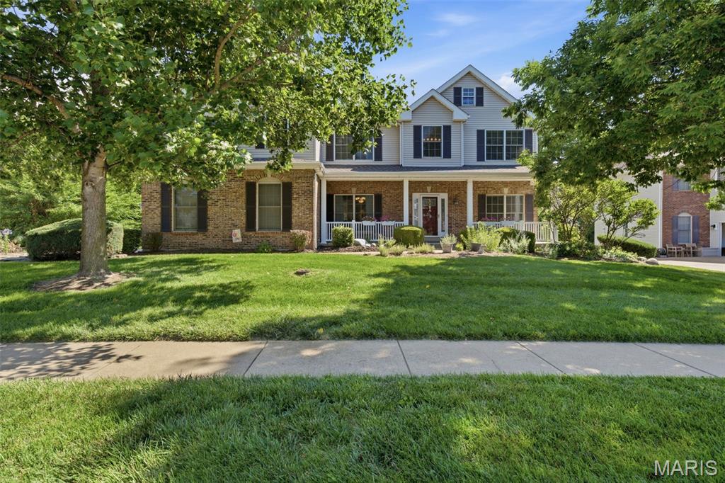 Nestled on a lush 1/3-acre lot in the sought-after Estates at Nottinghill subdivision and within the award-winning Lindbergh School District, this stunning original-owner two-story home offers 4 bedrooms, 3.5 baths, and 3,760 sqft of thoughtfully designed above grade living space. Beautiful hardwood floors welcome you into the foyer, flanked by a private office with French doors and an elegant formal dining room. The impressive great room features a gas fireplace, custom built-ins, plantation shutters, and spectacular windows that fill the home with natural light. The updated open-concept kitchen, breakfast area and hearth room create the perfect gathering space for everyday living and entertaining. Enjoy preparing meals in the chef's kitchen, relaxing by the second gas fireplace in the hearth room, or stepping outside to the composite deck overlooking the serene backyard oasis. A spacious laundry room with storage lockers and shelving, plus a convenient powder room complete the main level. Upstairs, you'll find a large bonus/recreation room and four spacious bedrooms, including a luxurious primary suite with a sitting area, corner whirlpool tub, separate shower, dual vanities, and a custom St. Louis Closet Company walk-in closet. A private second suite offers its own bath, while bedrooms three and four share a Jack-and-Jill bath. The dry, walkout lower level includes a bath rough-in, abundant storage, and endless possibilities for future living space, additional bedroom, golf simulator, theater room, you name it! Additional highlights include two newer zoned HVAC system, two 2025 50-gallon water heaters, a 2025 architectural roof, and a 3-car garage. Ideally located near shopping, dining, hospitals, parks, and easy access to Hwy 270, this exceptional home offers the perfect combination of space, comfort, and convenience.