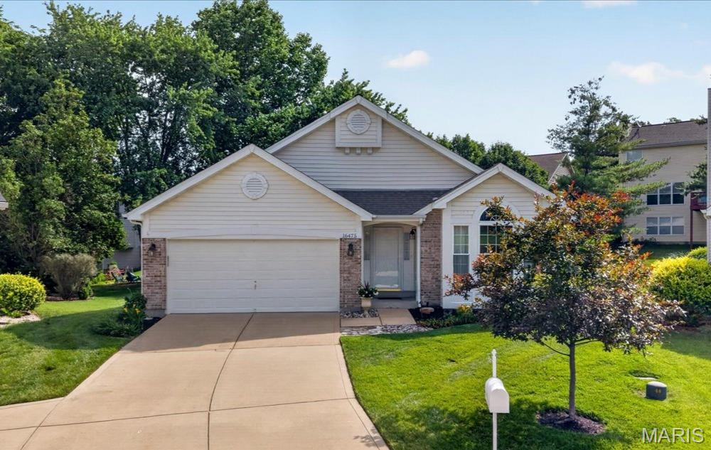 Welcome to 16475 Cove Landing Ct.  There's so much to love about this home’s cul-de-sac location in the sought-after Lake Chesterfield community. Residents of this popular neighborhood enjoy community clubhouse, multiple pools, tennis & pickle ball courts, sports court, walking trails and private lakes. Upon entering the home you will immediately notice the vaulted ceilings, open floor plan and so much natural light. This one owner ranch style home has been meticulously cared for and updated, and pride of ownership is evident. Front entry, living and dining rooms are the first areas that greet you. The expansive, updated kitchen opens to the notably large family room, which the owners had the builder expand when the home was built. This makes for such great living space and leads to the backyard and patio. The split bedroom floor plan provides a private primary bedroom suite with spacious bath and walk-in closet. Two additional bedrooms and full bath complete the main level. The finished lower level provides even more living space, with a substantial rec room, office, full bath, awesome walk-in closet, workshop area and so much storage. Fantastic location in the Rockwood School district, close to so many amenities!