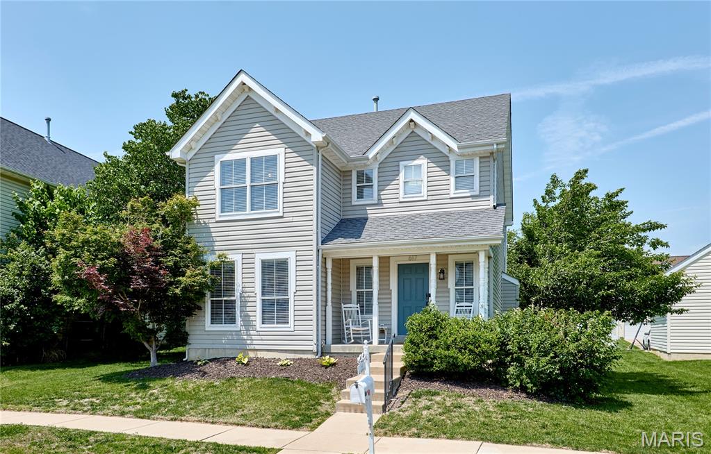 Welcome to this charming two-story traditional home nestled in the heart of the sought-after Winghaven community! From the inviting front porch to the thoughtfully designed interior, this 3-bedroom, 2.5-bath home offers comfort, style, and everyday convenience. Rich hardwood floors flow throughout the main level, leading you into the beautiful kitchen featuring crisp white cabinetry, granite countertops, LG stainless steel appliances, and a spacious breakfast area that opens seamlessly to the cozy family room, perfect for entertaining or relaxing at home. Step outside to the lovely paver patio, an ideal setting to enjoy your morning coffee or unwind in the evening. Upstairs, the vaulted primary suite provides a peaceful retreat complete with an ensuite bath featuring double vanity, soaking tub, separate shower, and a walk-in closet. Two additional bedrooms and a full bath complete the upper level. The unfinished lower level offers endless possibilities with a bathroom rough-in already in place, ready for your personal finishing touches. Enjoy all that the vibrant Winghaven community has to offer including tennis and pickleball courts, walking trails, playgrounds, and easy access to the quaint town center with local restaurants, bars, and the library all within walking distance. This is more than a home, it’s a lifestyle!