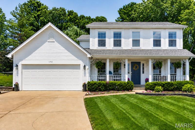 Welcome to this impeccably updated 2-story home, tucked away on a peaceful cul-de-sac in the award-winning Rockwood School District. Offering 4 bedrooms, 3.5 baths, a finished lower level, and 2855 +/- sq ft of refined living space, this residence blends modern upgrades with timeless comfort.   The modern kitchen impresses with custom cabinetry, expansive floor-to-ceiling storage, quartz countertops, under-cabinet lighting, and a striking backsplash. Reverse osmosis at the sink and two included refrigerators add convenience and value. The inviting family room is filled with natural light and anchored by a charming fireplace, all overlooking the tranquil waterfall and koi pond.  The main level features rich engineered hardwood throughout and includes two flexible rooms perfect for a formal dining room, home office, study, or playroom. A stylish main-floor laundry with custom cabinetry completes the level.  Upstairs, the spacious primary suite offers a spa-inspired bath with a separate soaking tub and shower, a dramatic tiled accent wall, double vanity, ceramic flooring, and a custom closet system. Three additional bedrooms, all generously sized with ceiling fans, round out the upper level.  The finished basement expands your living options with luxury vinyl plank flooring, a full bath, a large recreation area, a cozy sitting nook, and a versatile bonus room ideal for guests, fitness, or work-from-home needs.  
Outside, the fully fenced and meticulously landscaped backyard creates a private oasis. Enjoy evenings on the enlarged patio, surrounded by lush greenery and the peaceful sound of the waterfall—perfect for entertaining or unwinding.   Enjoy close proximity to all that Eureka has to offer—parks, playgrounds, fishing spots, shopping, dining, top-rated schools, and quick highway access for an easy commute. This home blends thoughtful updates with everyday livability, offering flexible spaces, indoor comfort, and outdoor serenity. A true stunner that delivers the perfect combination of style, comfort, and functionality.  Check out the video:  https://drive.google.com/file/d/1GdFcibZPXiJVH67emcbG2bgtPfHI5Rs9/view