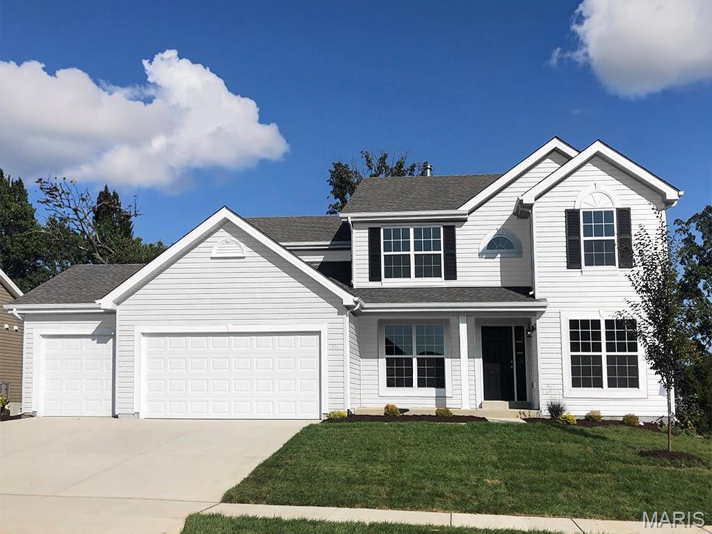 New McBride Homes’ Sequoia 2 story 4BR 2.5BA will be move-in ready this winter! 3- CAR GARAGE! 2-story foyer flanked by formal living & dining. Spacious family room w/ceiling fan & windows for natural light. Breakfast area w/pantry & slider to backyard. Luxury kitchen with 42” Brellin White cabinets, quartz counters, center island/breakfast bar & stainless-steel GE appliances. The main floor includes a half bath, laundry room, 9’ ceilings, 6’ windows & wood laminate flooring throughout. Upstairs the primary suite w/double doors & a massive walkin closet, luxury bath w/shower w/seat, corner tub w/windows & double vanity, plus 3 BRs & hall bath. Dual zone HVAC, 2 panel doors, ¾ bath rough-in LL & more! Regal Pines offers beautiful new homes in Ellisville with convenient access to shopping, dining, parks, and major highways for easy commuting throughout St. Louis County. Enjoy peace of mind with McBride Homes’ 10 year builders warranty & incredible customer service! Similar photos shown.