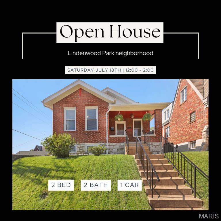 Welcome home to this beautifully refreshed brick bungalow nestled in the heart of the highly sought-after Lindenwood Park neighborhood. Blending timeless character with thoughtful updates, this move-in-ready home offers the perfect balance of comfort, style, and convenience in one of South St. Louis' most desirable communities.

From the moment you arrive, you'll be welcomed by the home's classic brick exterior, inviting covered front porch, and charming curb appeal. Picture yourself beginning each morning with your favorite cup of coffee on the front porch or ending the day relaxing under the backyard awning while enjoying dinner, weekend barbecues, or evenings social gatherings. The fenced corner lot provides plenty of space for pets, gardening, outdoor entertaining, or simply enjoying your own private retreat.

Inside, fresh paint throughout creates a bright, clean, and welcoming atmosphere that's ready for your personal touch. The spacious living room flows effortlessly into the dining room, creating an inviting setting for everyday living and memorable gatherings. The fully equipped kitchen offers abundant cabinetry, generous workspace, and an eat-in area perfect for casual meals, while the convenience of main-floor laundry simplifies daily routines.

Two comfortable bedrooms provide inviting spaces to unwind, while the beautifully remodeled main-floor bathroom showcases a custom ceramic tile tub surround that adds a touch of elegance and craftsmanship.

The partially finished lower level extends your living space with a versatile bonus room designed to adapt to your lifestyle. Whether you're looking for a family room, recreation area, home office, fitness room, hobby space, or media room, the possibilities are endless. A second full bathroom and generous storage areas provide the flexibility today's buyers appreciate. The attached one-car garage offers protected parking and additional space for bicycles, lawn equipment, tools, or workshop projects.

Living here means enjoying everything that makes South St. Louis such a desirable place to call home. Spend weekends exploring nearby Lindenwood Park with its walking trails, tennis courts, playgrounds, picnic areas, and community events, or visit Francis Park's expansive green space, pickleball courts, and scenic walking paths. Just minutes away, The Hill offers some of St. Louis' most celebrated restaurants, neighborhood cafes, bakeries, specialty markets, and annual festivals. Hampton Village shopping, Ted Drewes Frozen Custard, Forest Park, the St. Louis Zoo, the Missouri Botanical Garden, major hospitals, downtown St. Louis, and convenient access to Interstates 44 and 64 place the very best of the city within easy reach.

This is more than just a house—it's a place to create lasting memories, entertain loved ones, and enjoy the very best of South St. Louis living.

Schedule your private tour today and discover everything this beautiful brick bungalow has to offer before someone else calls it home.