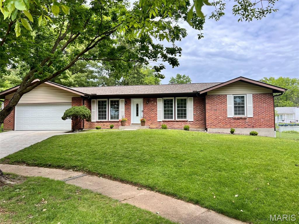 Rare opportunity in sought after Canterbury Place neighborhood. Current owners have taken care of this property and enjoyed it for many years. Just over 1,800 sq. ft. of living space in this 3-bedroom, 2 bath ranch home. You’ll find a formal living room and dining off the entry foyer. The warm and spacious family room highlighted by a masonry wood-burning fireplace. Spacious 17'x15' primary bedroom with ensuite shower bath, and two-double closets. The hall bath services 2 additional bedrooms. You have flexibility to use the 3rd bedroom as a home office. Kitchen with 4-burner gas cooktop, double oven, built-in microwave, refrigerator, dishwasher, and disposal. Breakfast room is open to kitchen and with sliding doors out to the covered patio and fully fenced yard. Perfect for spot to have morning coffee or spend a pleasant summer evening. Great for hosting gatherings and building memories. Additionally: Main floor laundry with washer/dryer, large double door closet for both pantry items and additional storage, along with side door for yard access. Roof w/ architectural shingles, downspouts, gutters, and guards replaced in 2025. Lennox A/C, & Aprilaire bypass humidifier replaced in 2025. Tilt-in windows. Large two-car garage w/Lift Master opener. Concrete driveway, porch, and front entrance walkway have been replaced. Situated on a pleasant cul-de-sac and conveniently located to shopping and services. Just 3.2 miles to I-270 and 2.1 miles to I-55. Easy to show! Being sold in "As Is" condition.  Seller will have StL County code inspection completed.