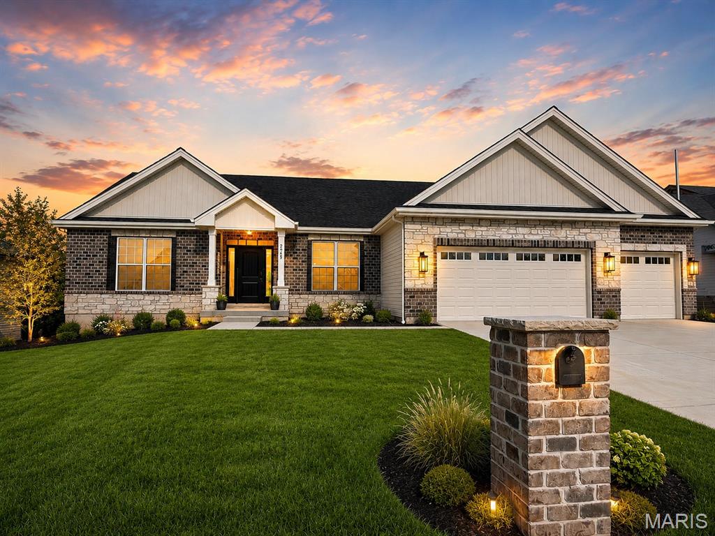 Welcome to luxury living at its finest in one of Washington, Missouri's most desirable locations. This exceptional new construction ranch offers over  3000+ square feet of finished living space with approximately 2,200 sq. ft. on the main level and a professionally finished walkout lower level designed for today's discerning buyer.

Step inside to soaring ceilings, expansive windows, and an open-concept floor plan filled with natural light. The gourmet kitchen is the heart of the home, featuring an oversized quartz island, custom cabinetry, premium appliances, designer lighting, a walk-in pantry, and luxury finishes that are both timeless and functional.

The spacious great room showcases a stunning floor-to-ceiling fireplace and flows seamlessly to the covered composite deck, perfect for entertaining or enjoying peaceful evenings overlooking the private backyard.

The luxurious primary suite is a true retreat, offering a spa-inspired bath with a freestanding soaking tub, oversized walk-in tile shower, dual vanities, and an impressive custom walk-in closet with direct access to the laundry room.

The main level also features generously sized secondary bedrooms, a private home office, mudroom with custom built-ins, and an oversized three-car garage with extra depth for larger vehicles, golf cart, workshop, or additional storage.

The finished walkout lower level is built for entertaining with a large recreation room, custom wet bar, additional bedrooms, full bath, and flexible space for a home gym, golf simulator, theater room, or game room.

Luxury details include:

* Wide-plank upgraded flooring
* Quartz countertops throughout
* Designer finishes
* High-end plumbing and lighting fixtures
* Energy-efficient construction
* Premium insulation and mechanical systems
* Covered outdoor living spaces
* Extensive storage throughout

Located in the highly sought-after Washington School District, this exceptional home offers the perfect combination of luxury, privacy, and convenience with easy access to downtown Washington, shopping, restaurants, walking trails, parks, and everything the community has to offer.

This home sits on a premium homesite that backs to trees for privacy.

Northern Star Homes is your hometown builder in Washington, Missouri