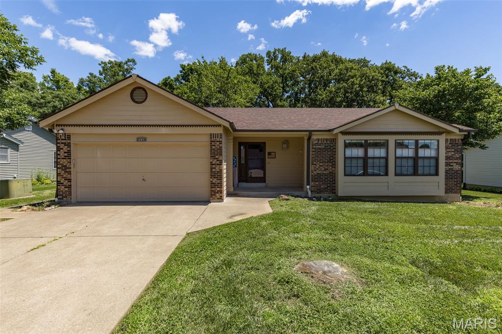 Welcome home to this beautiful ranch in Carriage Hills! Featuring an open floor plan designed for comfortable living and entertaining, this home offers a spacious great room with a vaulted ceiling that creates an airy, inviting atmosphere. The kitchen and dining areas flow seamlessly into the main living space, making gatherings easy and enjoyable. The home includes 3 bedrooms, highlighted by a primary bedroom suite with generous closet space and a private bath. Step outside to relax on the covered deck overlooking the backyard—perfect for morning coffee or evening unwinding. Additional features include a 2-car garage, a new roof, and an unfinished lower level ready for your personal touch. With a convenient half-bath rough-in already in place, the possibilities are endless for creating additional living space, a recreation room, home office, or workout area. Don't miss this opportunity to make this wonderful home your own!