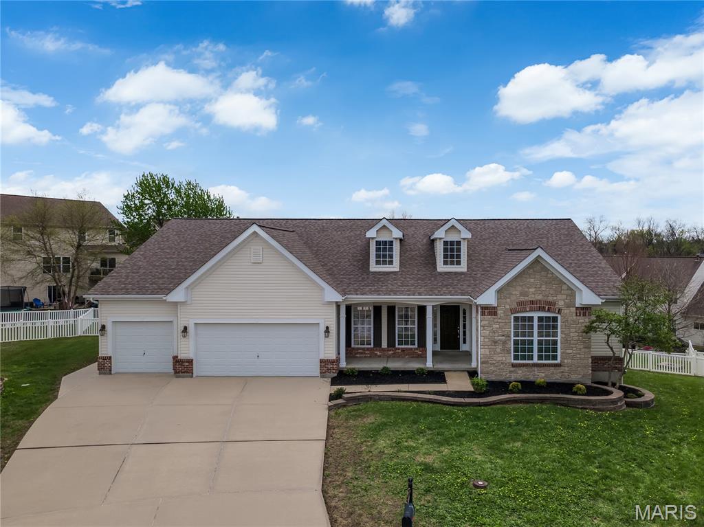 Incredible great room ranch. Fabulous split 4 bedroom, hearth room, breakfast room and 42'' white kitchen with 5 burner smoothtop electric stove/oven, walk in pantry, 2nd pantry in hall. Great room and Hearth have walls of glass windows and sliders to the immense deck. The formal dining is a bonus and could easily be a 2nd main floor office. The primary suite is true luxury with 2 walk-in closets, separate shower and tub, 2 vanities. Adjacent to the primary suite is the 4th bed which makes a great main floor home office. The other 2 guest bedrooms are located on the opposite side of the home which is an oversized full bath. A powder room, cubbies, and laundry room are all near the finished insulated, oversized 3 car garage. Walk-out lower level has rough in for full bath, additional thermal windows, slider to covered and uncovered huge patio, totally white vinyl fence rear yard-pet & child friendly.