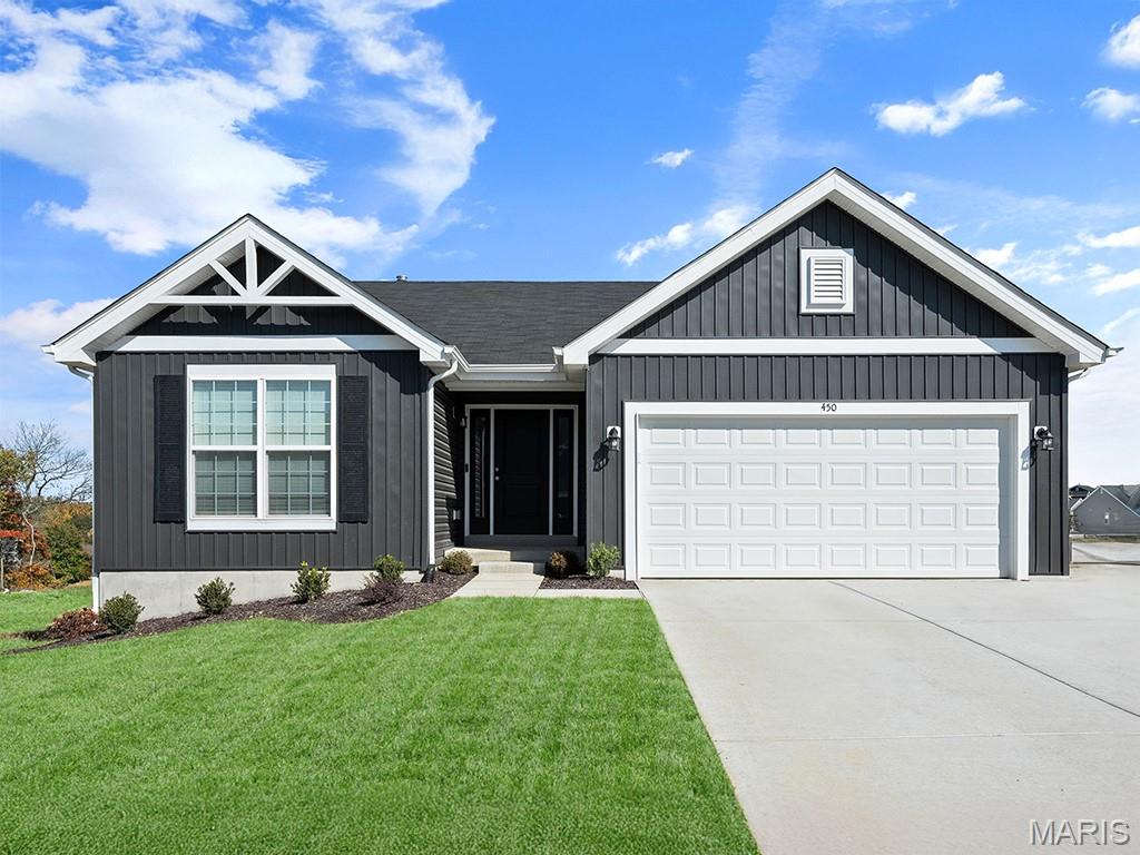 New McBride Homes Aspen ranch 3BR, 2BA will be ready this summer! Farmhouse exterior! Features include an open floor plan with a vaulted ceiling, great room with a ceiling fan & wood laminate flooring throughout the main living areas. The kitchen features level 4 Brellin White 42” cabinetry, quartz countertops, peninsula with an extended breakfast bar, stainless steel GE appliances. The primary suite has a walk-in closet, private bath w/dual sink vanity & 5ft walk-in shower. 2 extra bedrooms & a full bath add convenience. Upgrades include 6ft windows, matte black lighting/plumbing fixtures, ceiling fan prewires, 1st floor laundry, garage coach lights & 2 panel white interior doors. The lower level has a ¾ bath rough-in for future finish. Bella Terra is a scenic new community in Imperial with a prime location near entertainment & major highways. Enjoy peace of mind with McBride Homes' 10 yr builders warranty & incredible customer service! Similar photos shown.