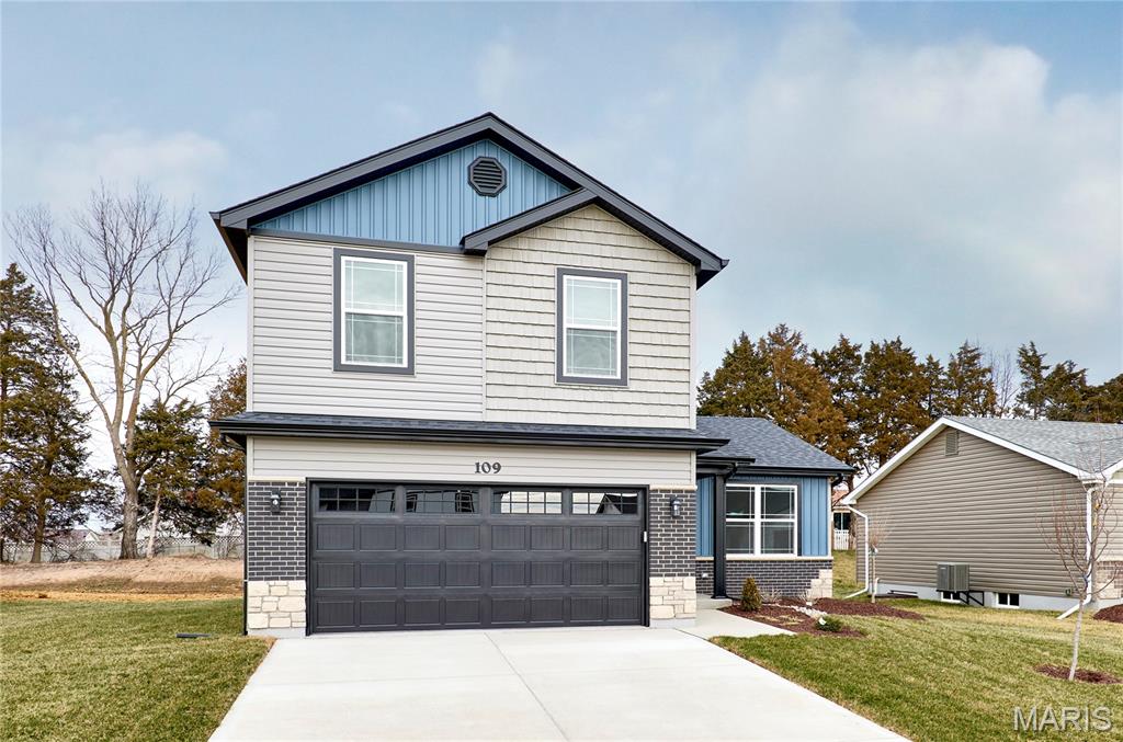 BRAND NEW home with every option you could imagine! They include vaulted ceilings, rounded “bullnose” corners, granite or quartz countertops, stainless steel appliances, 42" cabinets with "cushion close", custom neutral-colored paint job throughout, LVT flooring throughout most of the home, framed windows, taller baseboards, adult-sized cabinets in bathrooms with marble countertops, walk-in closets, upgraded carriage garage doors with openers on 2 CAR Garage, full bath rough-in, panel doors (many varieties), and upgraded water/light fixtures throughout the house! Second  FLOOR laundry! Fully sodded yard (front/sides/back). *Pictures are of previously built homes. Builder/Broker* This home is USDA eligible.
