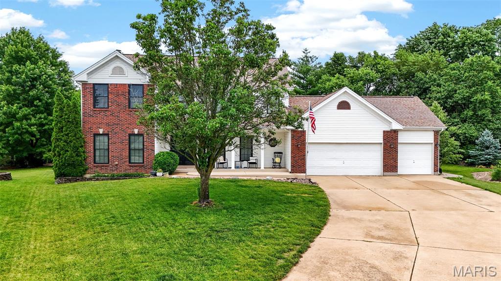 Welcome home to this beautiful 4 bed, 2.5 bath two story with a private in-ground pool in Lake Saint Louis!!!  Located at the end of a cul-de-sac, the first floor of this home offers luxury vinyl planking throughout the first floor, marble countertops with a large island, stainless appliances, main floor laundry, gas fireplace, 3 car garage, and a large additional rec room.  Upstairs includes 3 additional bedrooms, a full bath, brand new carpeting, and the primary suite with a large walk-in closet and full bathroom.  A partially finished basement is also a plus. And the pool...well you'll just have to see for yourself. HVAC new 2025, microwave new 2026, carpet new 2026.  Located in the highly regarded Wentzville R-IV school district and within minutes of multiple shopping and dining options.