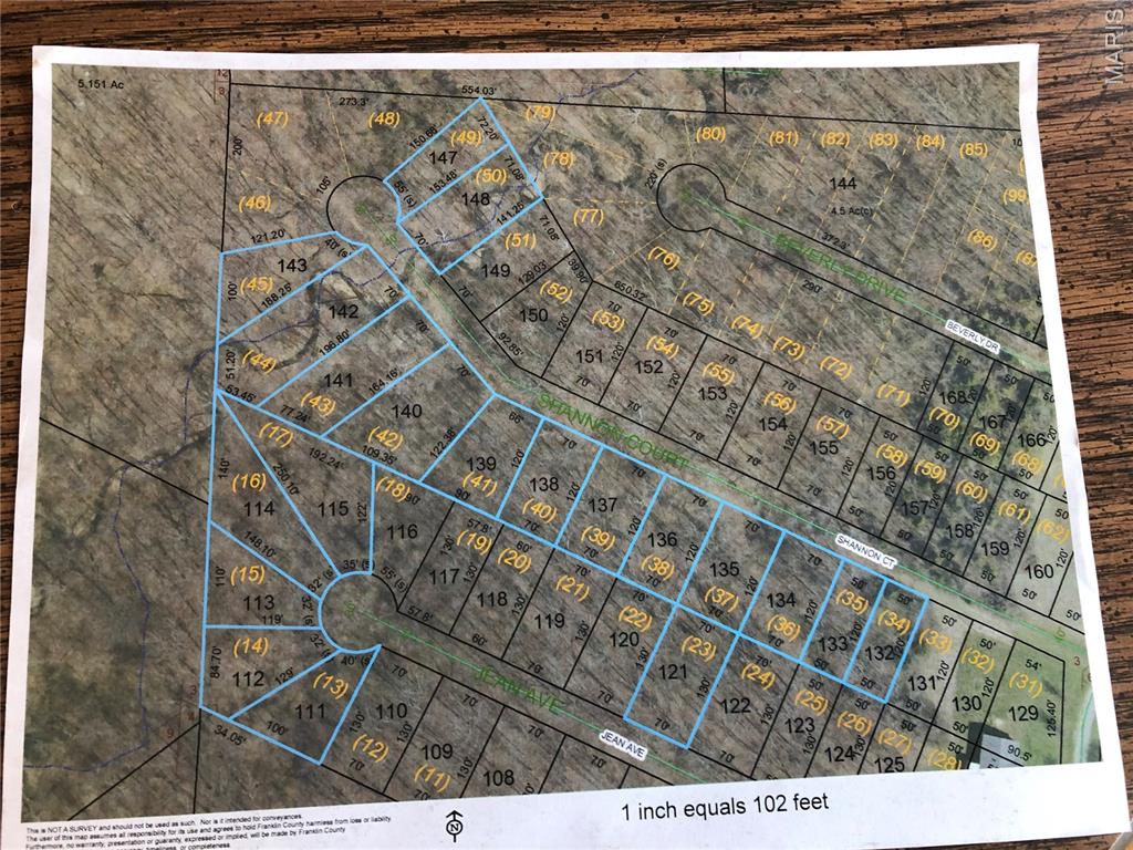 4 LOTS -Total 1.14 ACRES in natural state. Want a lake to fish?? Quaint peaceful small lake community approx. 25 miles from St Louis. Purchase lots for rights to lake for fishing, kayaking etc. or possibly build, perfect for weekend get-aways, bring your RV camper for the weekend. The possibilities are endless.1500 Sq Ft minimum for building single family home with an attached garage. Community water available - buyer to confirm distance & cost to connect. Follow Franklin County codes for septic system install. Please see photos & documents uploaded for more information. Buyer must sign attached addendum & include as part of sale contract. HOA fee is per lot. The following adjoining lots are included in sale: Lot 42: 2048 Shannon Ct, Tax ID: 19-2-030-2-003-140000; Lot 43: 2052 Shannon Ct, Tax ID: 19-2-030-2-003-141000; Lot 44: 2056 Shannon Ct, Tax ID: 19-2-030-2-003-142000; Lot 45: 2060 Shannon Ct, Tax ID: 19-2-030-2-003-143000. 2023 taxes are for all lots combined. See my other lot listings in this community. Additional Rooms: In Platted Subdv.