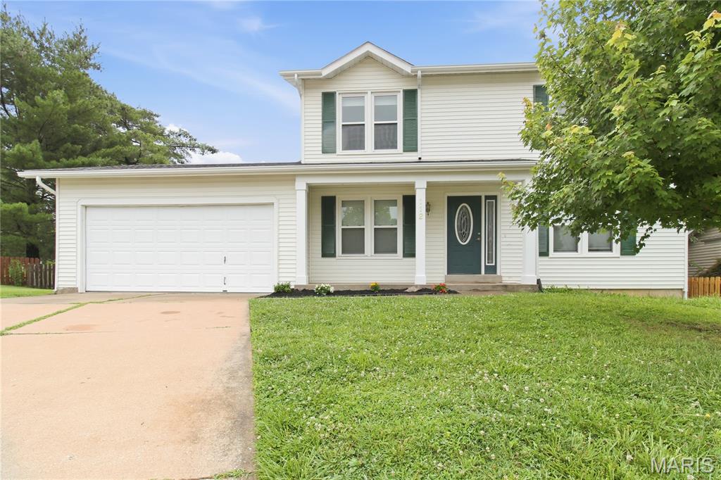 Welcome to this well-maintained 2-story home in the highly sought-after Pegasus Farms subdivision! Tucked away on a quiet cul-de-sac, this 3-bedroom, 2.5-bath home offers 1,730 square feet of living space plus a partially finished basement with sleeping area. Recent improvements include new flooring, fresh paint, granite countertops, a newer roof (2021), and an updated HVAC system. The functional central vacuum system adds everyday convenience, while the cozy wood-burning fireplace creates a warm and inviting living space. Enjoy year-round relaxation in the sunroom overlooking the fenced backyard or host family and friends on the deck. With a great combination of space, functionality, and opportunity, this home offers the chance to add your own personal style while benefiting from many of the major updates already completed. Conveniently located near parks, shopping, dining, schools, and major highways, this St. Peters home is ready for its next chapter.