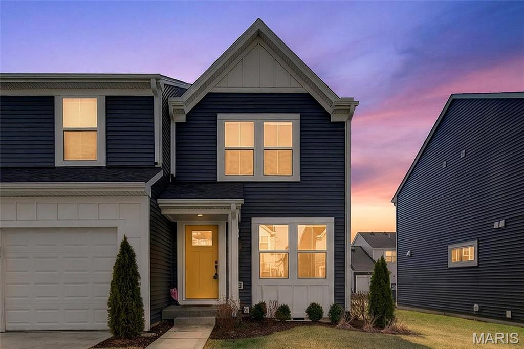 Move-in ready, two years old AND low maintenance?! What more could you ask for! O'Fallon living loaded with neighborhood amenities conveniently located off 64 & Winghaven Blvd! Open floorplan, SS appliances, 42' cabinets, Luxury vinyl plank flooring, modern light fixtures throughout and a 2nd floor laundry room! Three spacious bedrooms await you upstairs with the primary bedroom & ensuite with a walk-in shower. Eat-in kitchen with island seating, lots of countertop space, a pantry & a window overlooking your back patio area. Extra deep 1 car garage for more space. Basement features an egress window, plenty of storage space and another bathroom rough-in for a future finish. Upgraded blinds throughout the home for added privacy. Neighborhood pool, clubhouse, playground, exercise area AND pickleball courts - something for everyone to enjoy! Don't have a green thumb? No one would know with the HOA handling all the landscaping!