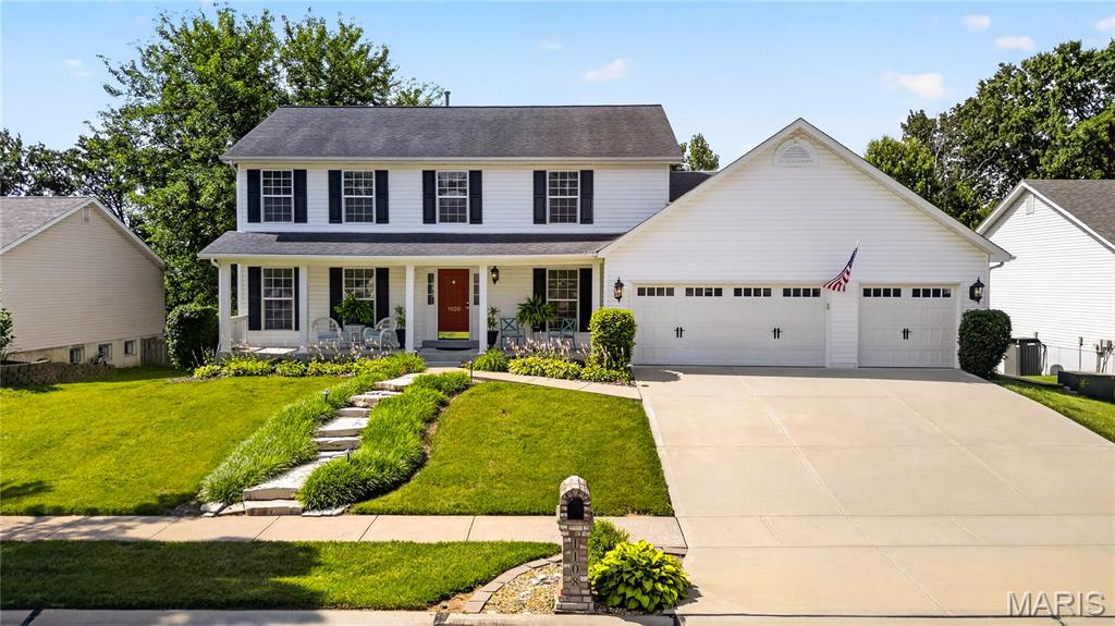 Meticulously maintained and thoughtfully updated throughout 22 years of ownership, this exceptional home is truly move-in ready. Be sure to review the extensive list of seller improvements—there are simply too many to mention here. The open-concept kitchen flows seamlessly into the spacious great room, creating the perfect layout for everyday living and entertaining. Bamboo hardwood flooring extends through the family room, kitchen, dining room, staircase, and second-floor hallway. The kitchen features granite countertops, a large center island ideal for meal preparation or buffet-style entertaining, and a KitchenAid dishwasher. The inviting family room offers a ventless fireplace flanked by custom built-in bookshelves. Both bathrooms have been beautifully updated with new sinks and faucets. The spacious primary suite showcases a vaulted beamed ceiling with ceiling fan, a custom walk-in closet, and a luxurious ensuite bath featuring a freestanding soaking tub and a new walk-in shower. Major mechanical updates include a new HVAC system and water heater (2025). The washer, dryer, and kitchen refrigerator are all included. Outstanding curb appeal is enhanced by natural stone landscape steps, professional landscape lighting, and an irrigation system to keep the lawn and gardens looking their best. The private, tree-lined backyard is a true retreat, featuring a newer Trex composite deck and a 10' x 10' gazebo—perfect for relaxing or entertaining outdoors. The sellers especially enjoyed the nearby Barathaven walking trail that winds around the scenic pond, located less than two miles from the home. This is a rare opportunity to own a home that has been lovingly cared for, consistently improved, and is ready for its next owners to enjoy.