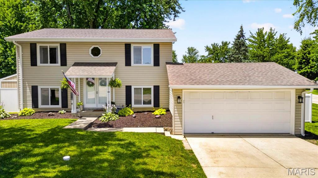 Pride of ownership shines throughout this beautifully maintained home! Step into a light-filled foyer that welcomes you into a spacious living room—perfect for relaxing evenings or entertaining guests. The dining room features a stylish shiplap accent wall, abundant natural light, and an open flow to the living area, creating an inviting space for gatherings. The spacious eat-in kitchen is both functional and charming, offering a gas stove, tile backsplash, Corian countertops, ample cabinetry, and plenty of room for a table or breakfast bar. Just off the kitchen, the convenient mud/laundry room provides excellent storage and easy access to both the garage and main living areas. Upstairs, the generous primary suite offers a bonus sitting area, dual closets, and an updated ensuite bath—your own private retreat. The additional bedrooms are bright, spacious, and versatile. A fully updated hall bath with a tub/shower combo completes the upper level. Enjoy newer luxury vinyl plank flooring throughout the main level and plush newer carpeting upstairs.  Step outside to a fully fenced backyard featuring a large patio, charming pergola, and a storage shed—perfect for relaxing, entertaining, and enjoying every season. Ideally located near shopping, dining, and major conveniences, this move-in-ready home truly has it all. Just unpack and start living!