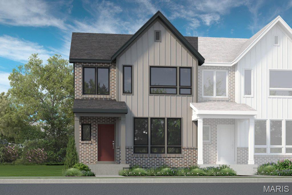 New construction, luxury townhome by Fischer and Frichtel in a fantastic St. Peters location! This 3 bedroom, 2.5 bath, 1,474 sq ft, end unit townhome has an attached, oversized, rear entry 2 car garage and a full basement with bath rough in.  The curb appeal is excellent with brick, board and batten siding, enlarged casement windows with modern grid design, architectural roof shingles, professional landscape and lawn irrigation. Features include 9 foot ceilings on the main floor, luxury vinyl plank flooring on the main floor, an open floor plan, main floor Powder Room, 42 inch Shaker style cabinets with crown, dovetail drawers with full extension, roll out shelving, soft close feature, walk in pantry, island with seating bar, quartz countertops, Karran sink, tile backsplash, stainless steel appliances, electric stove, microwave, dishwasher, large Primary suite with walk in closet, double bowl vanity in the Primary Bath, convenient second floor Laundry Room, generous sized secondary bdrms, Low E windows, R 38 ceiling insulation, belt driven garage door opener, Pure Shield insect control system and more. This is an all-electric home. Residents of Birdie Hills Crossing Townhomes will be served by the Ft Zumwalt School District. Located near the corner of Mexico Rd and Birdie Hills/Salt Lick Rd, residents have easy access to Hwy I-70, shopping, restaurants, parks and exceptional recreation areas. This home is under construction and scheduled for a September 2026 completion.