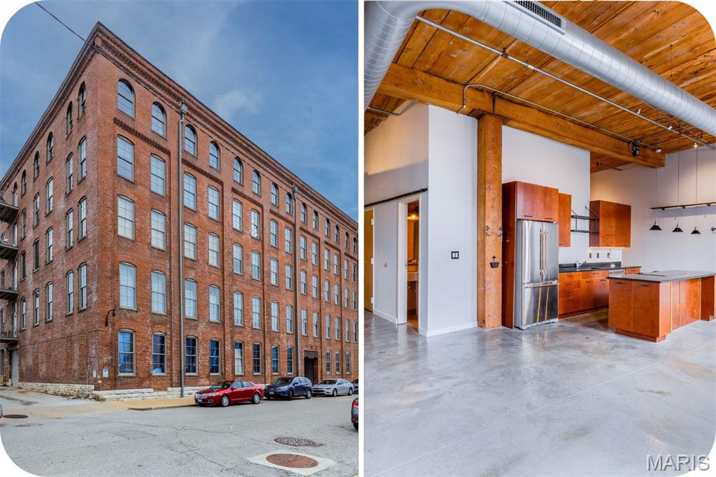 Originally home to the automotive company Moon Cars—and now ready to be your future home. This 2 bed, 2 bath loft in the Moon Brothers Lofts is the perfect blend of historic character and modern downtown living. Towering 12-foot wood-beam ceilings, polished concrete floors, and exposed brick create a warm, inviting atmosphere you won’t find anywhere else. The floor plan provides excellent separation between bedrooms and living spaces, with long gallery-style walls ideal for showcasing art or even a massive projector screen. An open kitchen and living area, granite counters, walk-in closets, in-unit laundry, extra storage, rooftop deck access, ground-floor patio, and secure garage parking add both comfort and convenience. Every detail reflects the thoughtful preservation of the building’s unique past. You’re also just a short walk to City Museum, CityPark, Union Station, restaurants, nightlife & more!