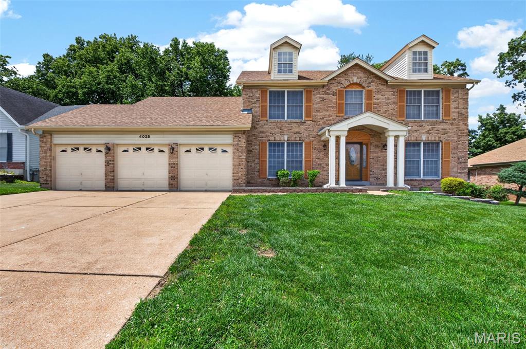 Welcome to your spacious 2 story dream home situated on a culdesac. This home has been well maintained and recently updated. Four bedrooms originally on the 2nd floor with a Primary Luxury Insuite Bathroom -double sinks, sunken tub and separate shower. A walk in closet and spacious secondary closet accompany this level as well.The Primary Bedroom is sized for royalty inclusive of a bay window and vaulted ceiling. The other bedrooms are generously sized and a hall bathroom services these rooms. There are updated light fixtures and ceiling fans on the 2nd floor.(2026)Newer windows. The main level displays a formal living room, dining room and family room with a beautiful floor to ceiling fireplace and bay window. There are plank hard wood floors on this level as well. The gourmet kitchen is updated with custom cabinetry, ceramic flooring, granite counter tops, island cook top, built in  microwave and range (2026).dishwasher. A secretary desk is shared with the space. The main floor laundry room is spacious, has a sink and can be entered from the garage. A bonus for the main level is a room that was transformed from the living room and currently being used as bedroom. There is also a bathroom with a shower on the main floor. The backyard is great for entertaining - a freshly painted screened gazebo and patio with enough space for furniture and will allow engagement of entertaining and a view of the community pond.The roof is newer.Full dry basement awaiting plans for more entertaining space.  There is a Community Club House and Pool. This home is in a great location easy access to highways, shopping and entertainment areas. Two golf courses within 5 miles of the home.