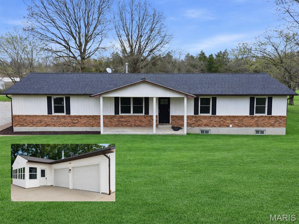 MOTIVATED SELLER! Back on the market because our buyer lost their buyer TWICE! Priced 15k below appraised value. Inspection docs are available. Welcome to this beautifully updated ranch-style home nestled on 3.84 acres in the Cedar Trails subdivision of Warrenton, Missouri. This move-in-ready property blends comfortable country living with modern updates, offering 3 bedrooms, 3 full bathrooms, and thoughtfully designed spaces throughout both the main level and the finished lower level.
Step inside to find an open and inviting main level featuring luxury vinyl plank flooring. The spacious living room welcomes you, opens to your beautiful wooded front yard and a covered porch. 
The heart of the house is the kitchen with stainless steel appliances, a double convection oven, and a peninsula perfect for casual seating. A dedicated space for a stand-up freezer or beverage fridge adds a practical and versatile touch that sets this kitchen apart.
The dining room is anchored by a cozy wood-burning fireplace and opens directly to the sunroom, creating a seamless indoor-outdoor flow perfect for entertaining. The spacious sunroom is a true standout, surrounded by windows on three sides with panoramic views of the property.
The primary bedroom is a bright and restful retreat with windows on two sides and a private full bath. Two additional bedrooms on the main level feature brand-new carpeting and fresh paint, making them ready for immediate move-in. A convenient hall laundry on the main level adds everyday practicality.
The lower level expands the living space significantly with a large versatile living area, two additional rooms, a full bathroom, and additional flex space. Whether you envision a family room, home office, guest suite, or hobby space, the lower level delivers the flexibility to meet your needs. A large storage room with built-in wood shelving provides exceptional organization potential.
Outside, the property truly shines. More than three and a half acres of land offer open green space, mature trees, and peaceful rural views. A gravel driveway, rear-facing attached 2-car garage, and a barn-style storage shed round out the exterior. With expansive parking there is plenty of room for guests or your outdoor toys.
The property is eligible for Cash, Conventional, USDA, and VA loan financing, making it accessible to a wide range of buyers. A great location for your hobby farm as farm animals are allowed!
Located in the Warren County R-III school district, serving Daniel Boone Elementary, Black Hawk Middle, and Warrenton High School.
This is a rare opportunity to own a fully updated home with acreage in a sought-after area at an exceptional value. Schedule your private showing today. Welcome Home! Agent Owned