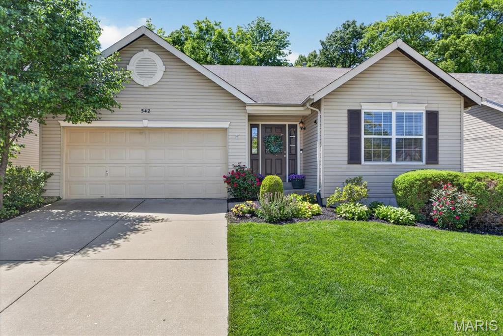 CONTINUE TO SHOW- SUBJECT TO SALE.  Stunning, move-in ready ranch, situated on a premium lot backing to trees in highly desired Villages of Springhurst!  This 3 bedroom, 2 bath open concept floor plan is sure to impress, featuring large great room with vaulted ceiling and abundant natural light.  Dream kitchen boasts white cabinetry, granite countertops, designer backsplash, breakfast bar, separate dining area, updated lighting, newer stainless appliances, vinyl plank wood flooring & expansive pantry.  Spacious primary bedroom boasts full bath with modern finishes and walk-in closet.  Open staircase seamlessly leads to unfinished basement with ample space for future finishing.  Exceptional outdoor space features large deck, lush landscaping, all backing to trees, providing a private, scenic space for entertaining and relaxation.  Subdivision amenities include pool, basketball court and playground!  Easy access to Hwy 364 and 40 and just minutes from shopping, restaurants and schools!  Don't miss out on this charming home!!!